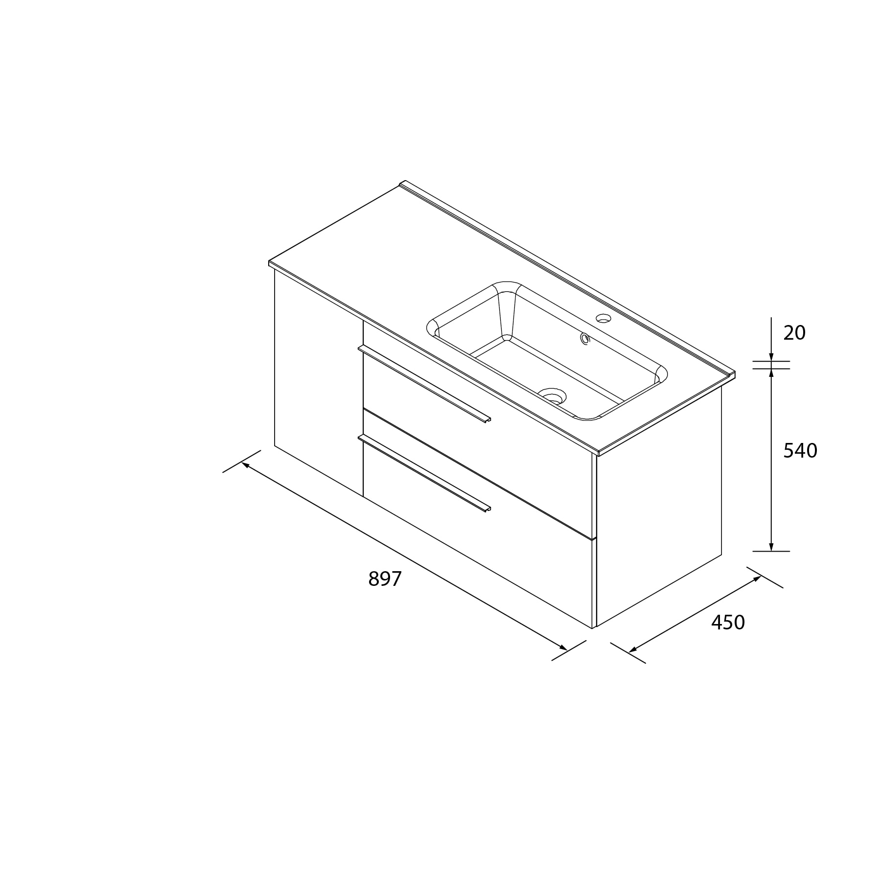 Imagen 6 de Mueble de baño con 2 cajones con 1 puerta y lavabo de 1 poza grifo derecha Yara Plus Salgar - Roble 90 cm Roble