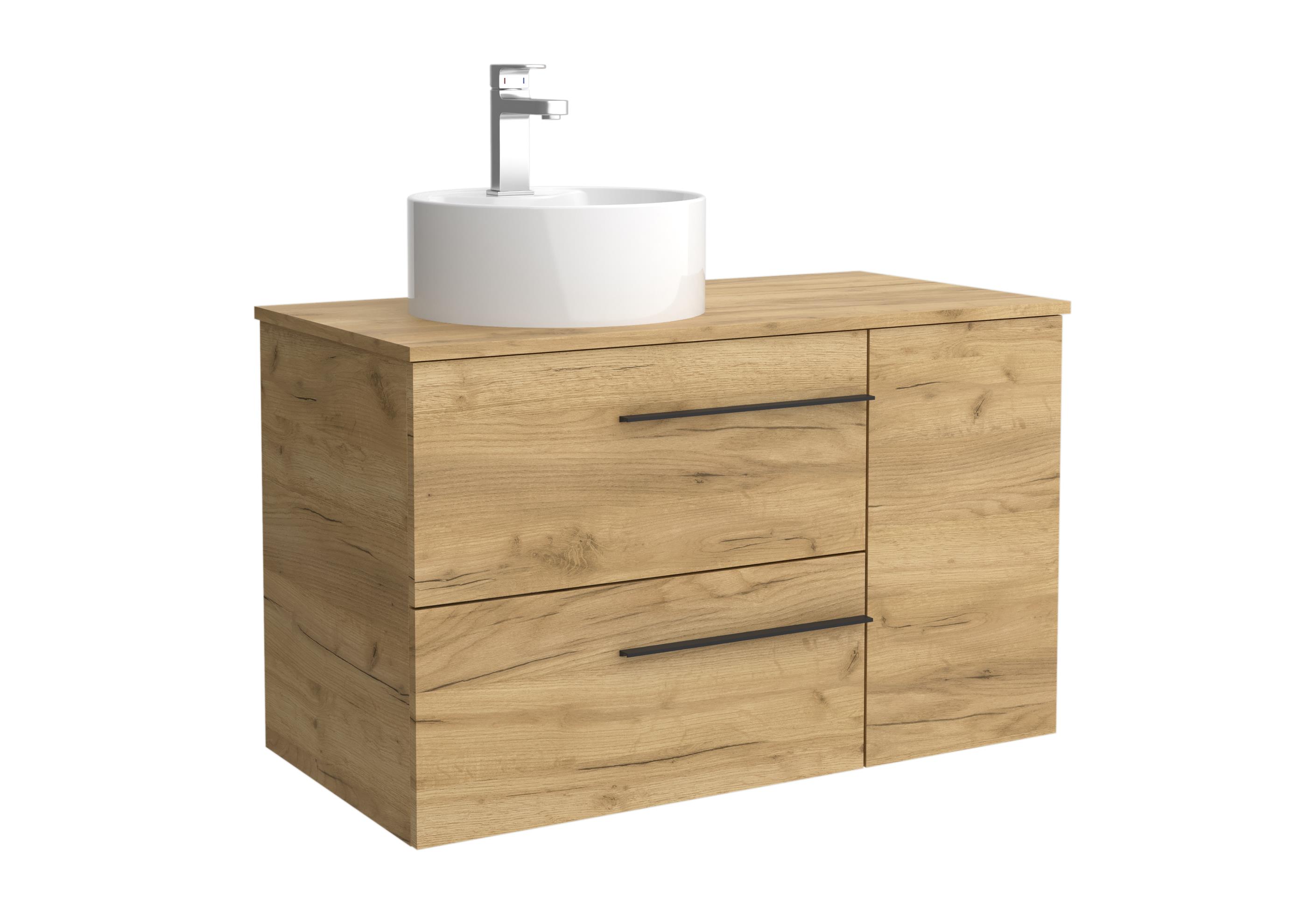 Imagen 1 de Mueble de baño con 2 cajones con 1 puerta y lavabo sobre encimera de 1 poza lado reversible Yara Plus Salgar - Roble 90 cm Roble