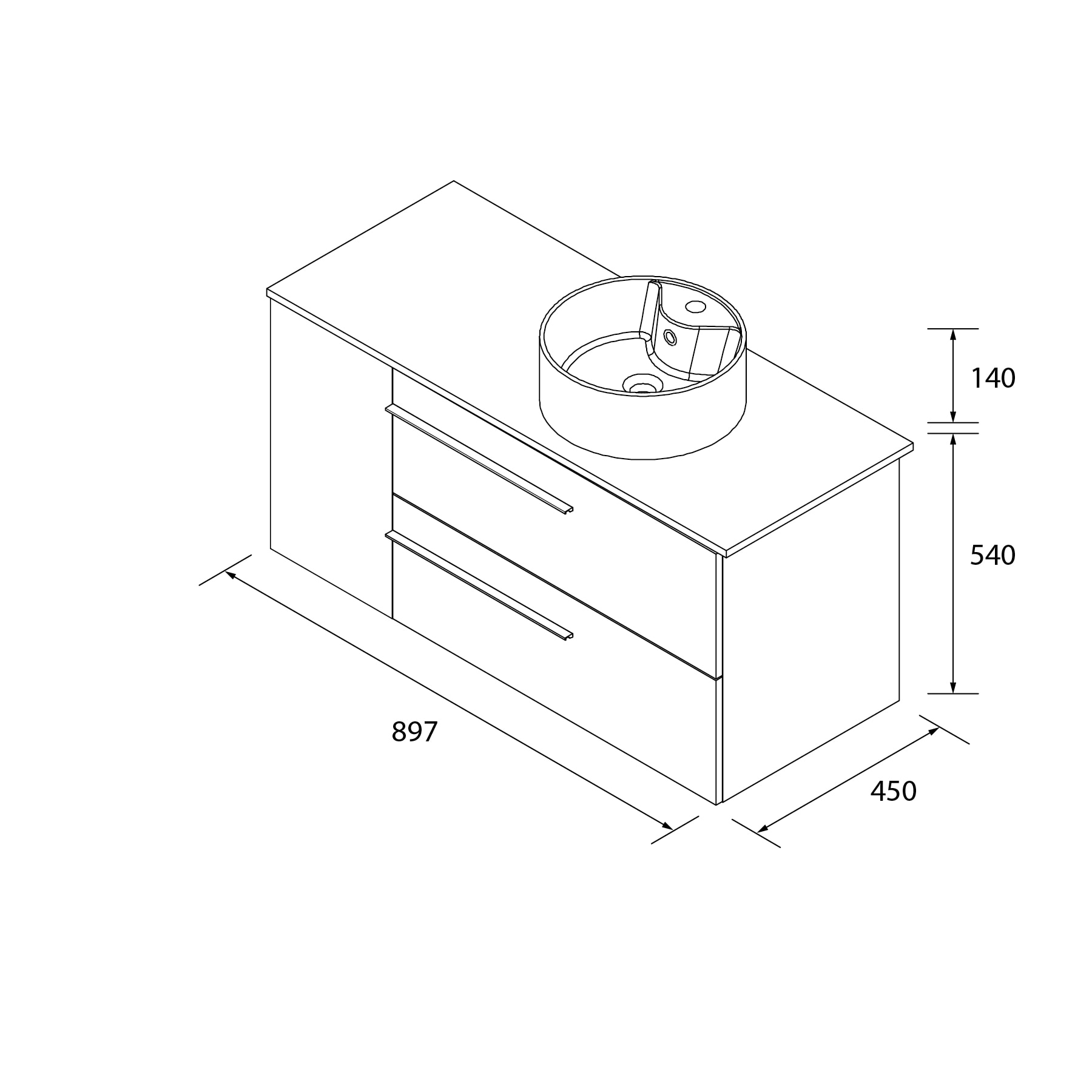Imagen 6 de Mueble de baño con 2 cajones con 1 puerta y lavabo sobre encimera de 1 poza lado reversible Yara Plus Salgar - Roble 90 cm Roble