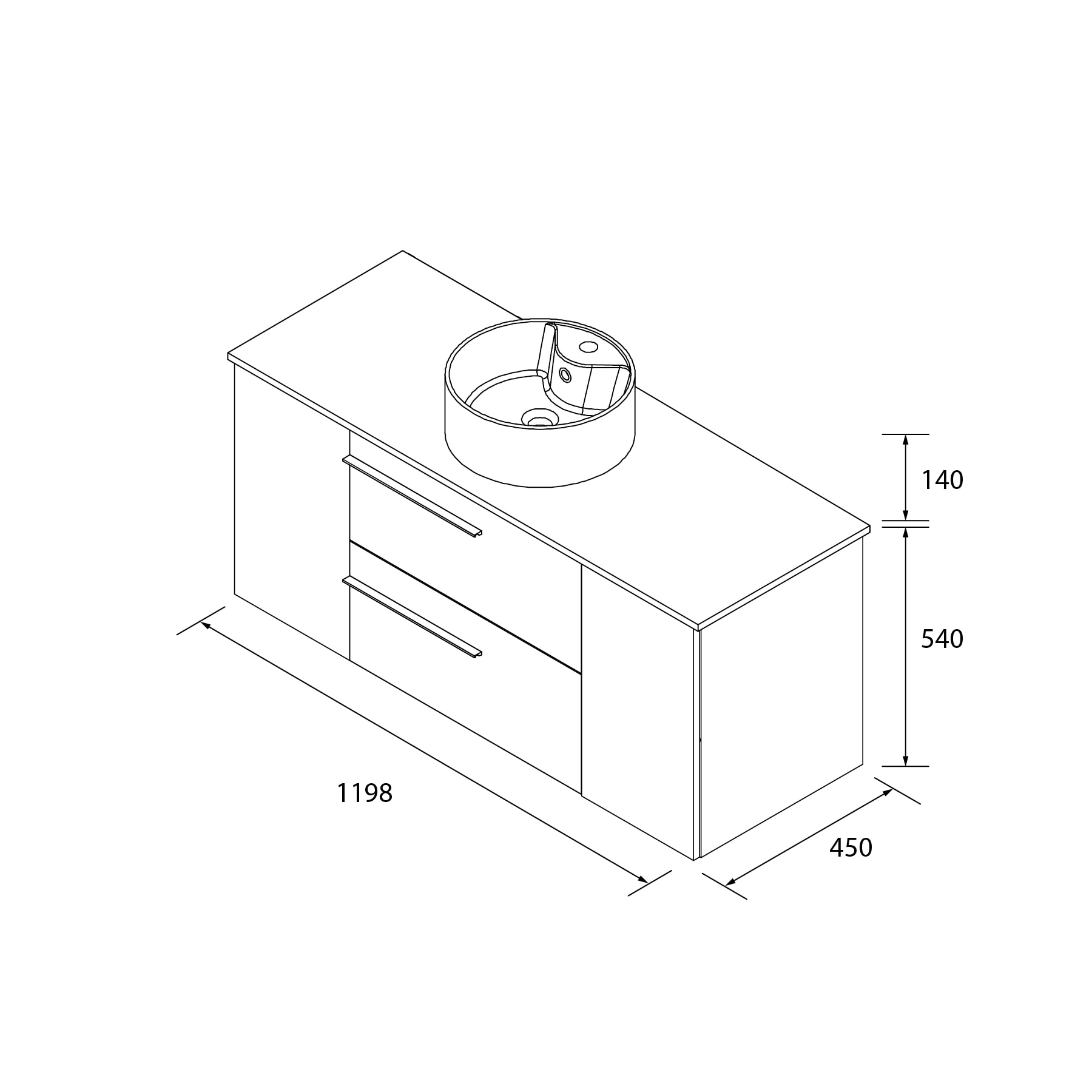 Imagen 6 de Mueble de baño con 2 cajones con 1 puerta y lavabo sobre encimera de 1 poza Yara Plus Salgar - Roble 120 cm Roble