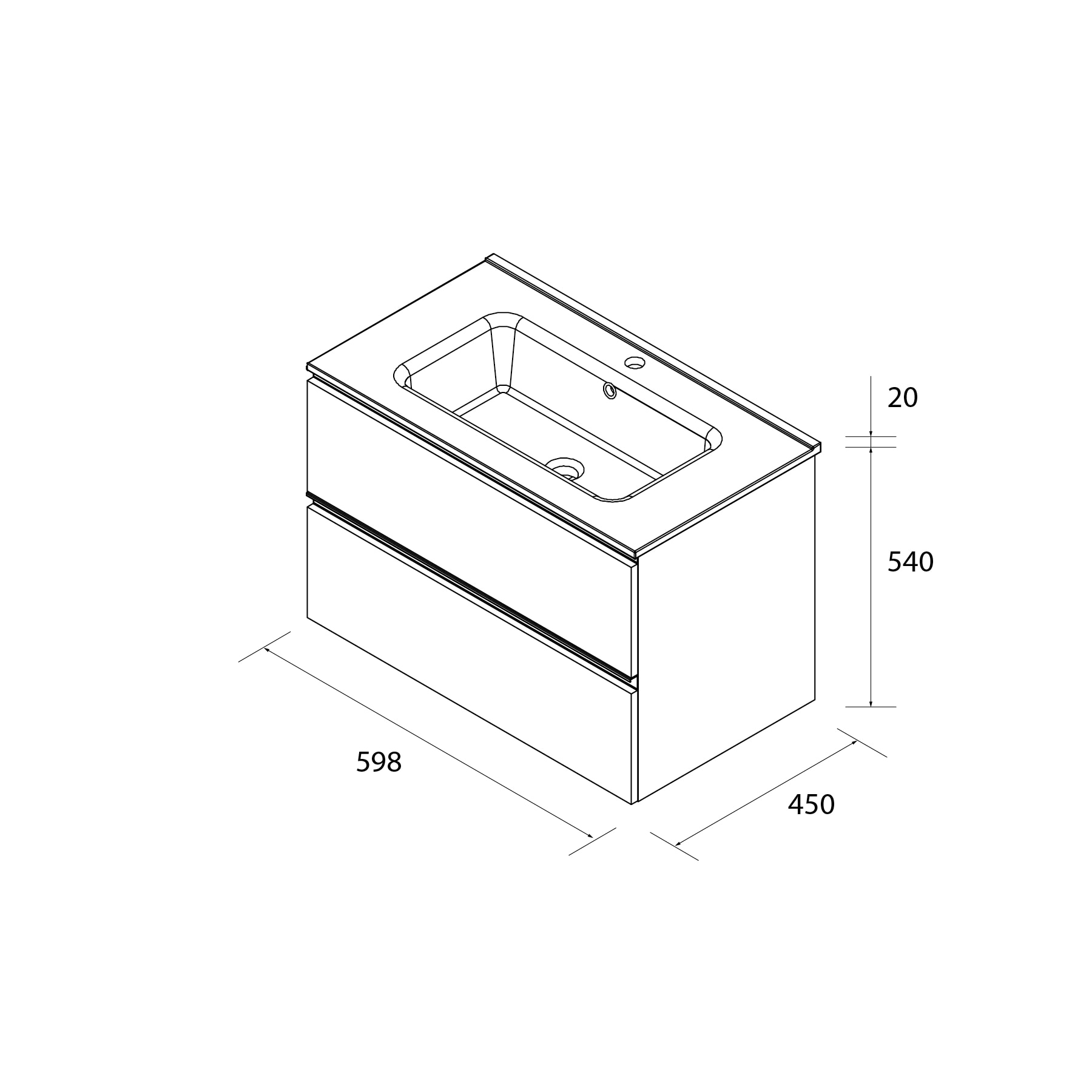 Mueble de baño con 2 cajones y lavabo negro de 1 poza Bequia Salgar - Roble 60 cm Roble-6