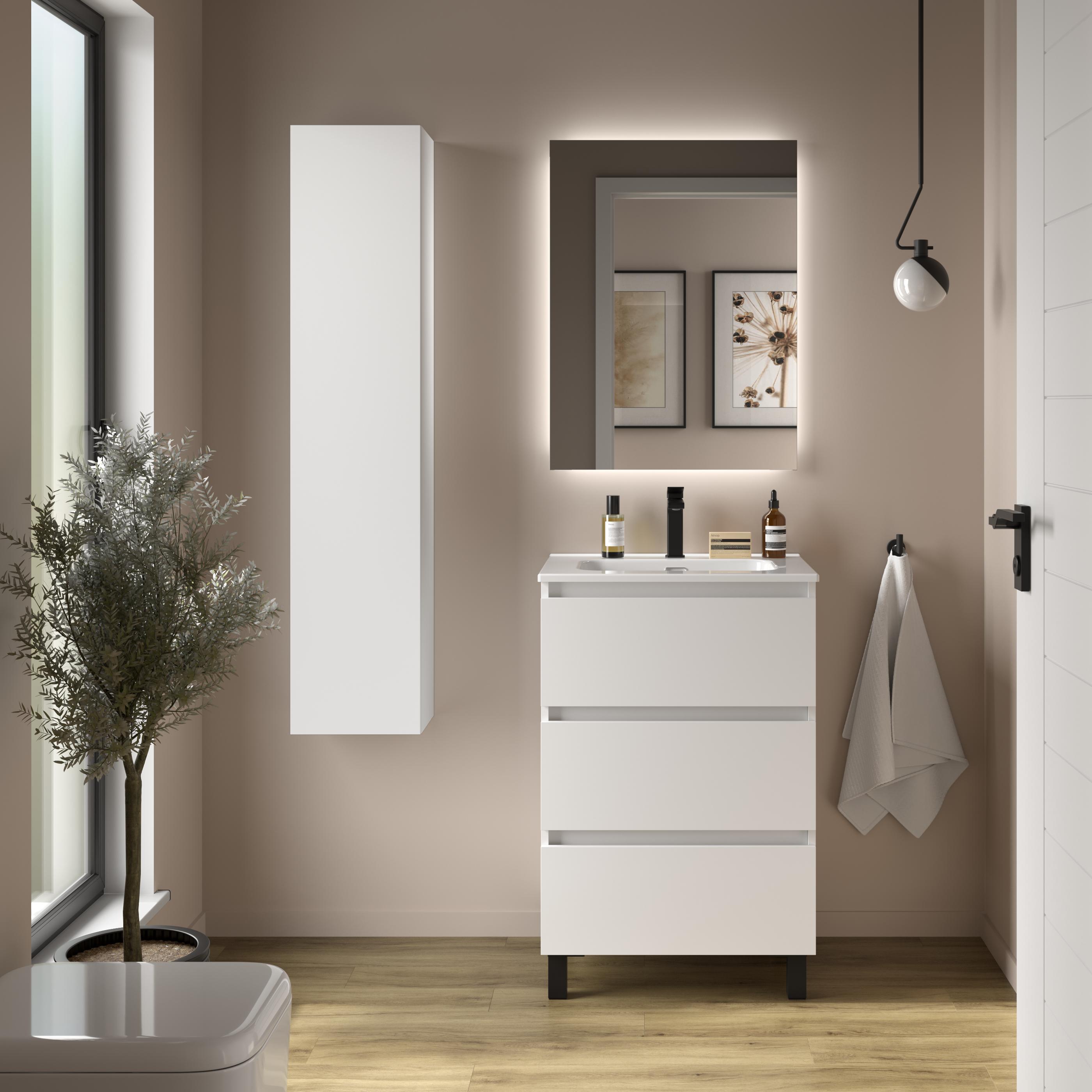 Imagen 2 de Mueble de baño 3C con 3 cajones y lavabo de 1 poza Bequia Salgar - Blanco mate 80 cm Blanco mate