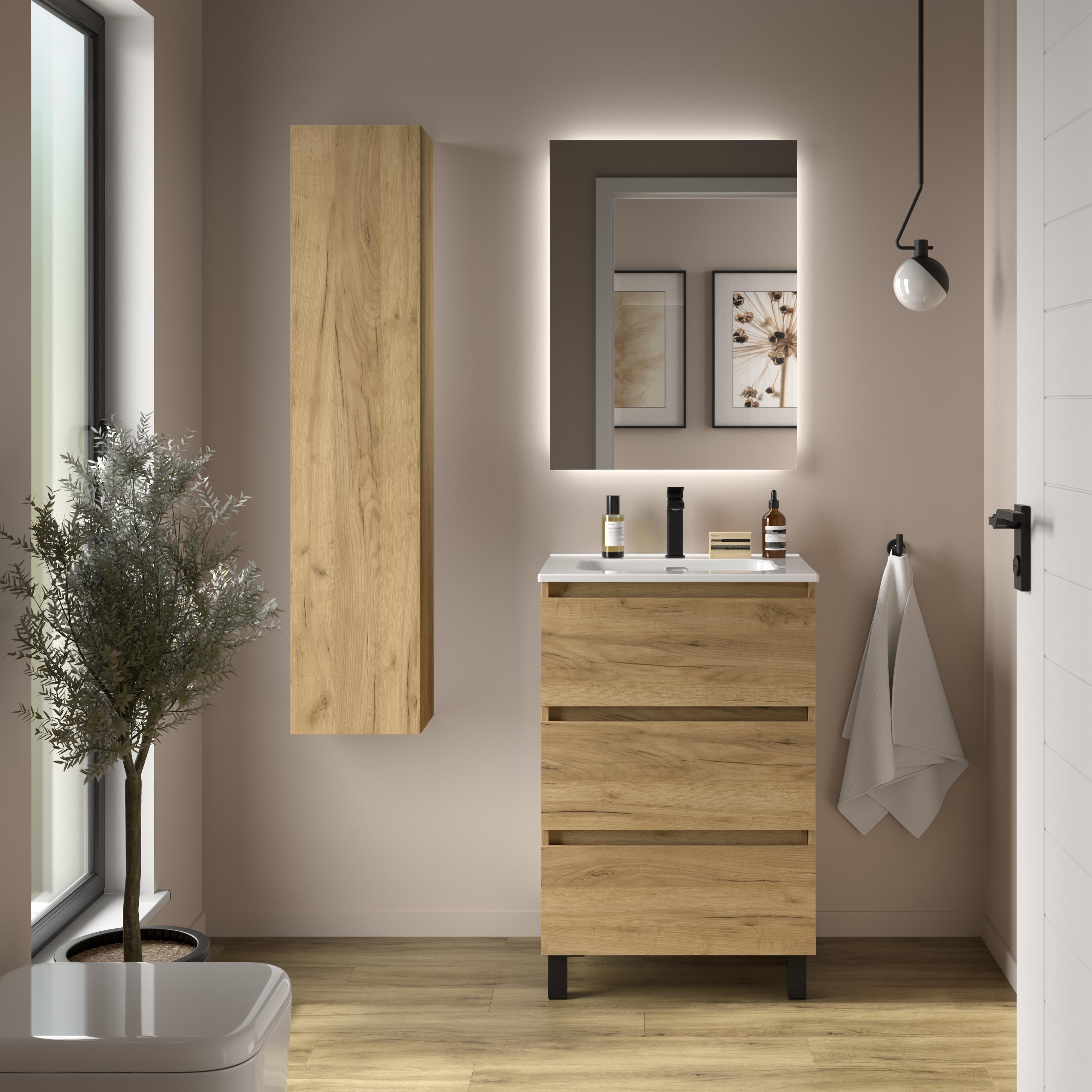 Imagen 2 de Mueble de baño 3C con 3 cajones y lavabo de 1 poza Bequia Salgar - Roble 60 cm Roble