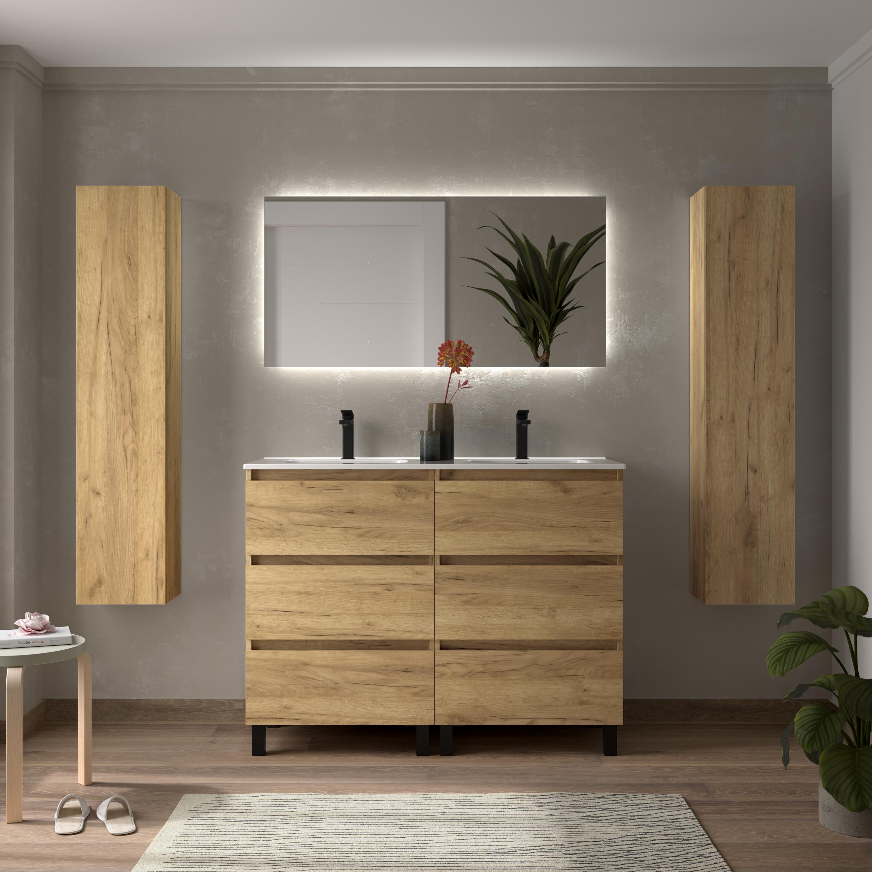 Imagen 2 de Mueble de baño 3C con 6 cajones y lavabo de 2 pozas Bequia Salga - Roble 120 cm Roble