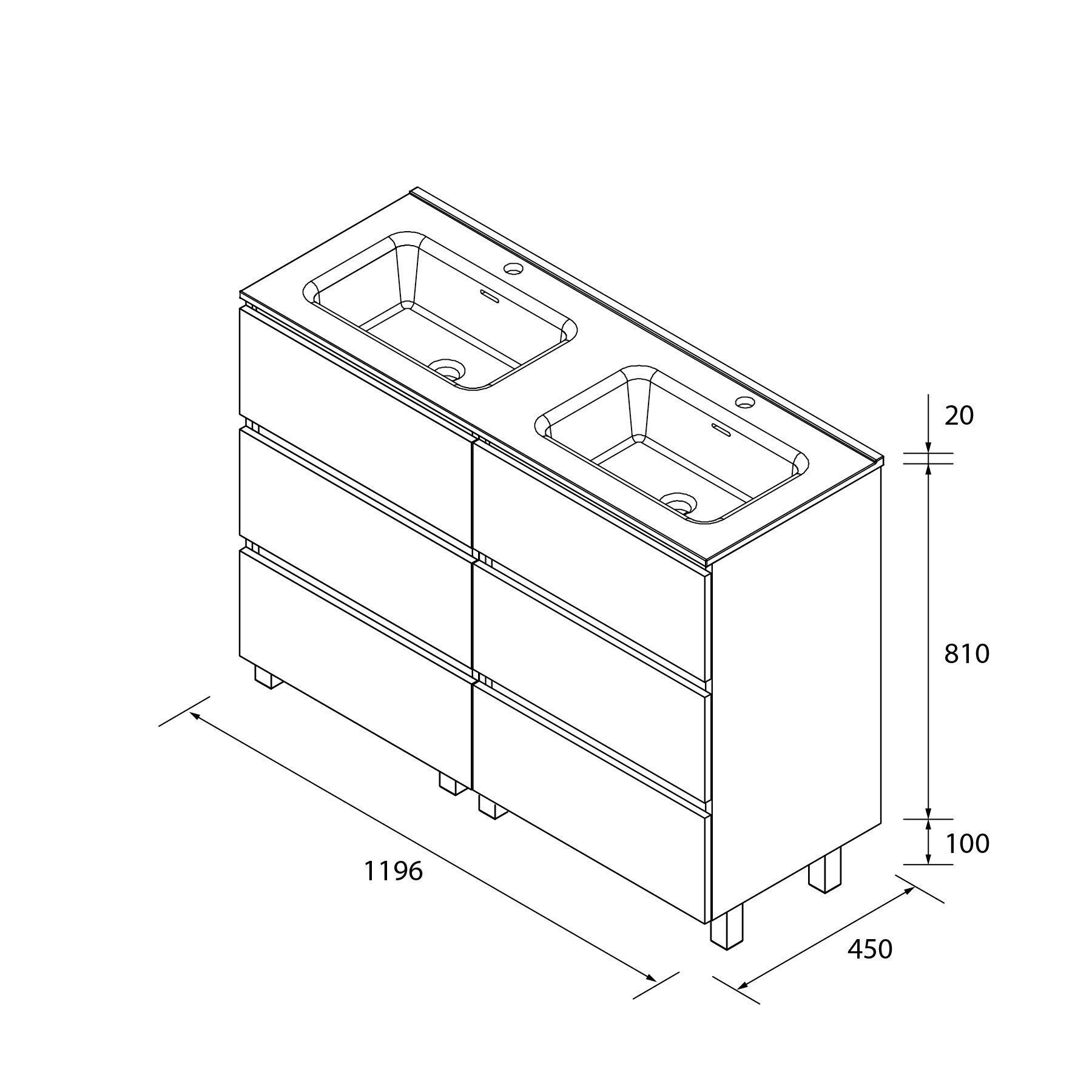 Imagen 6 de Mueble de baño 3C con 6 cajones y lavabo de 2 pozas Bequia Salga - Roble 120 cm Roble