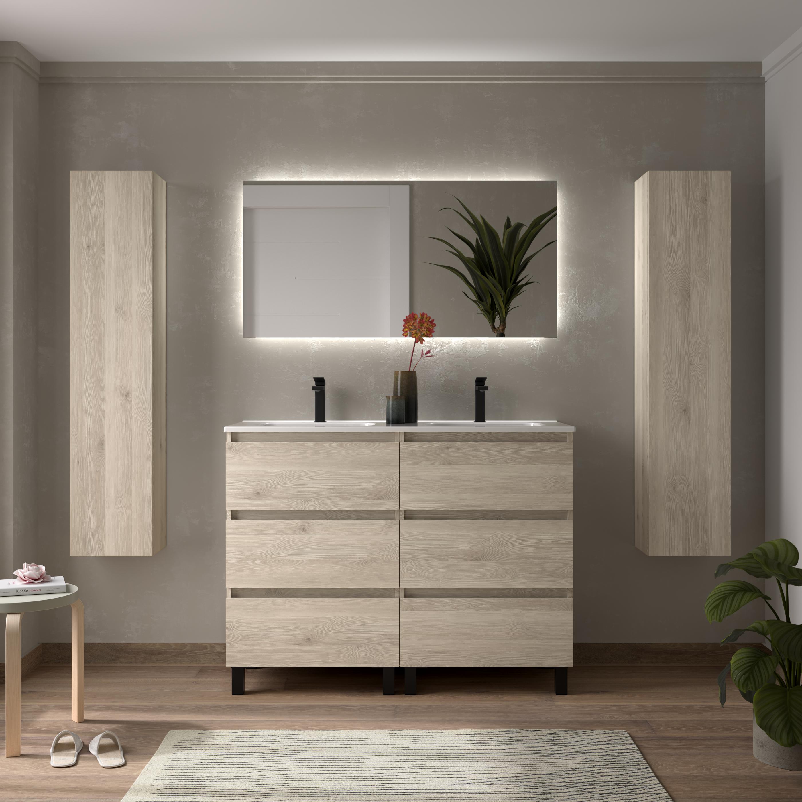 Imagen 2 de Mueble de baño 3C con 6 cajones y lavabo de 2 pozas Bequia Salga - Natural 120 cm Natural
