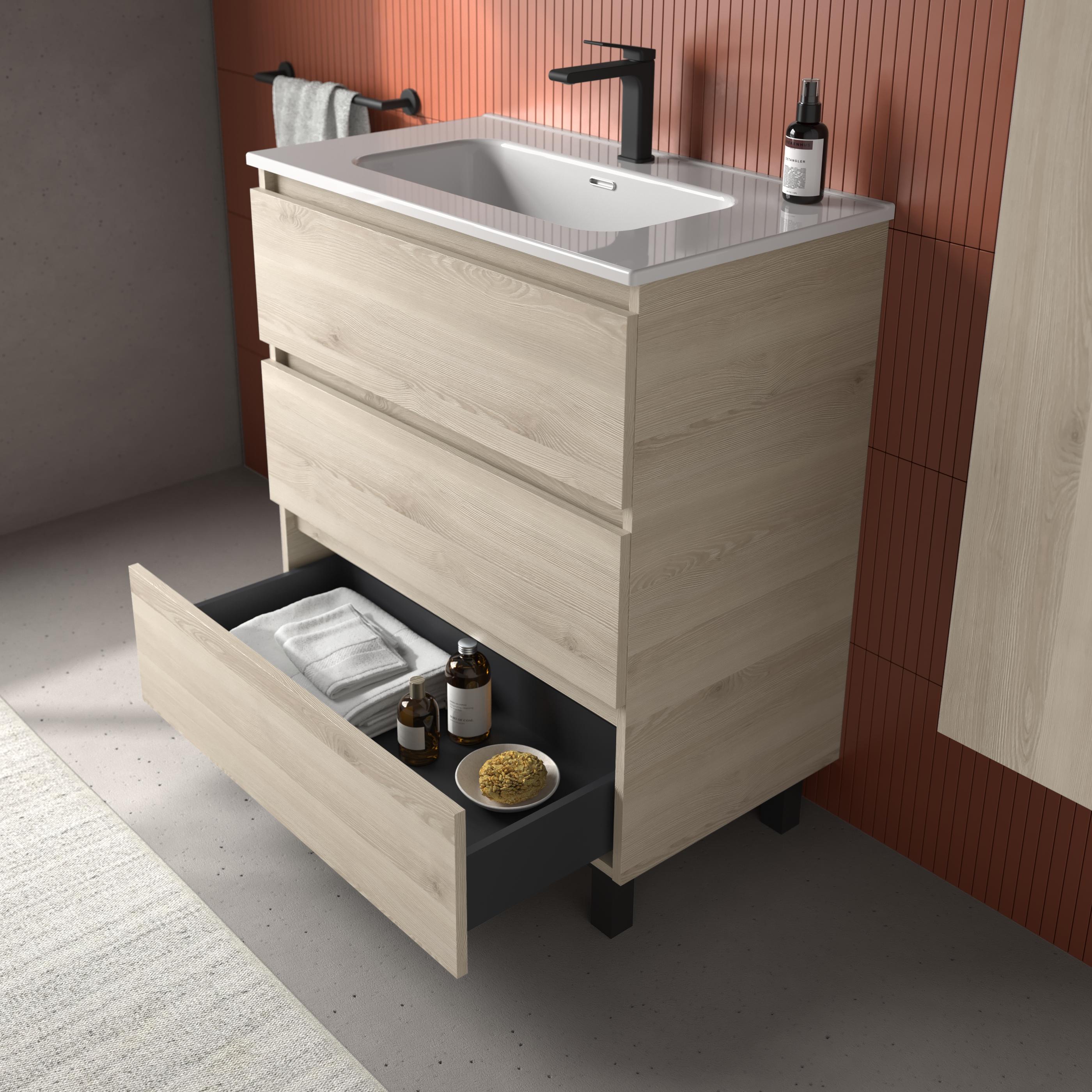 Imagen 3 de Mueble de baño 3C con 6 cajones y lavabo de 2 pozas Bequia Salga - Natural 120 cm Natural