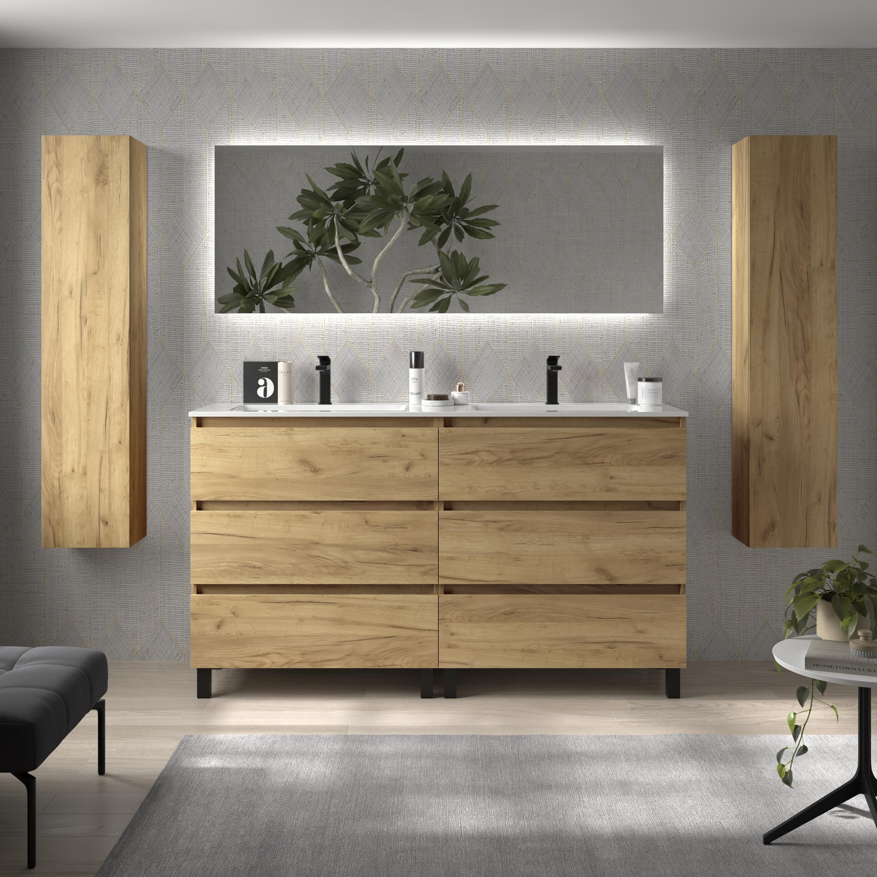 Imagen 2 de Mueble de baño 3C con 6 cajones y lavabo Vilna de 2 pozas Bequia Salgar - Roble 160 cm Roble