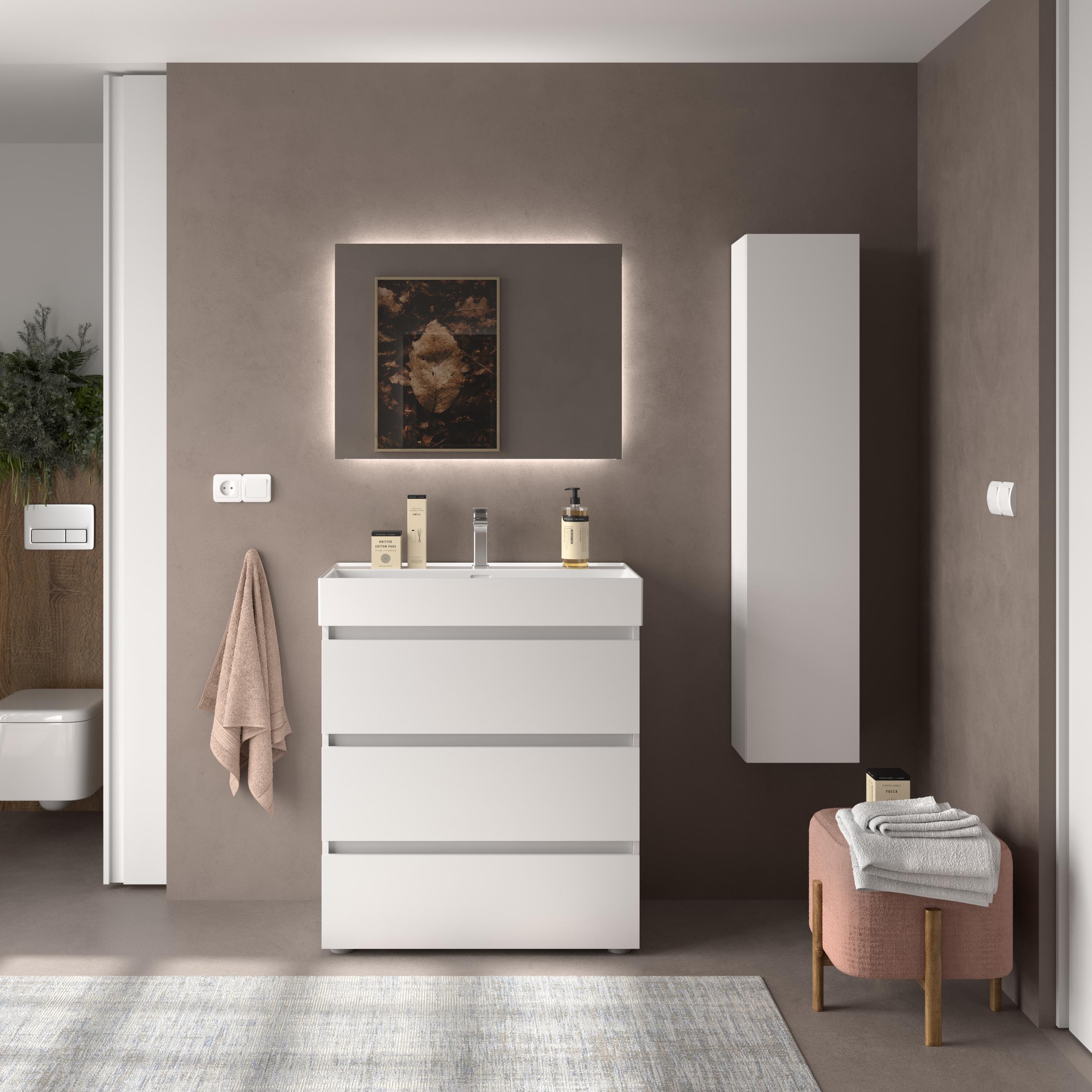 Imagen 2 de Mueble de baño 3C con 3 cajones y lavabo Veneto de 1 poza Bequia Salgar - Blanco mate 100 cm Blanco mate
