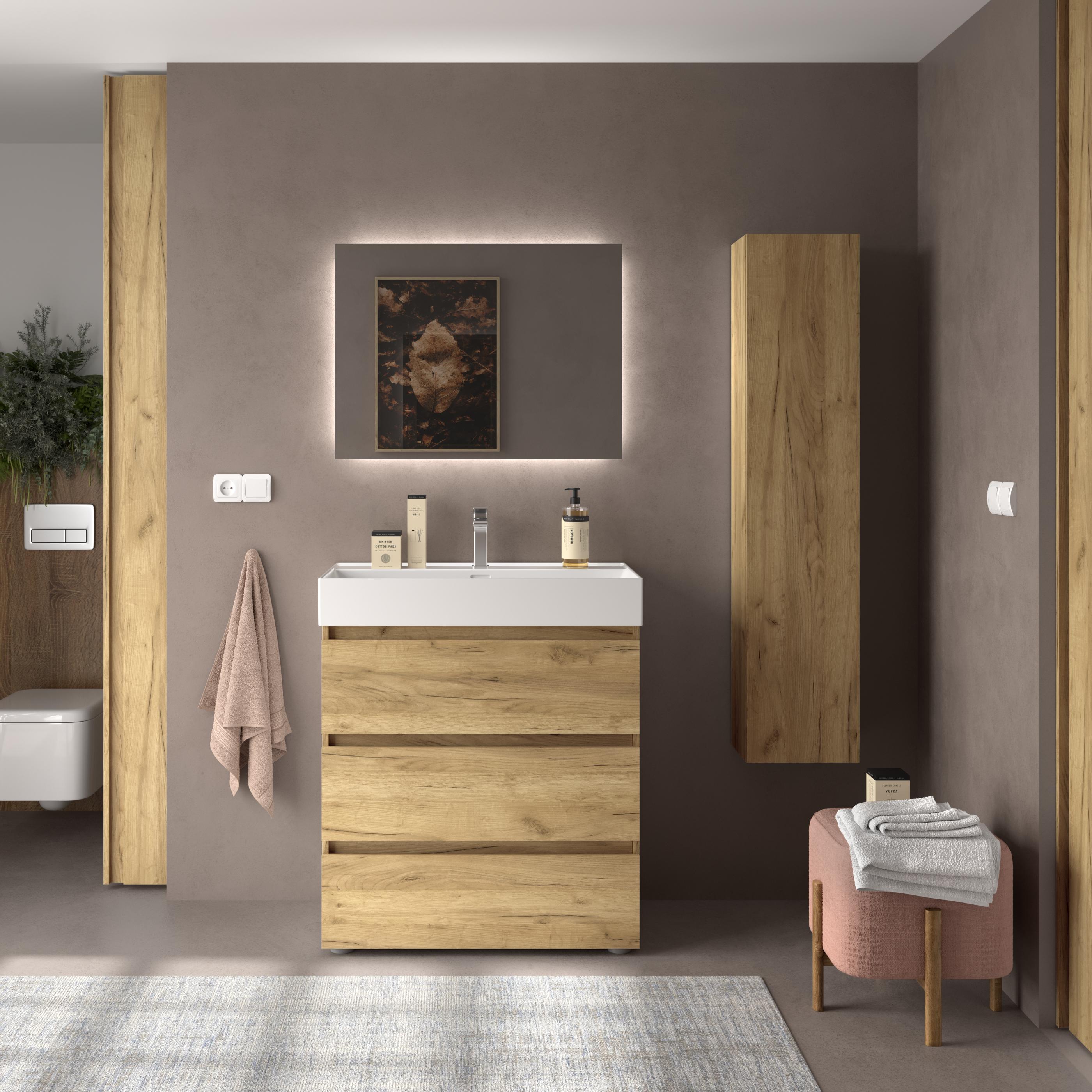 Imagen 2 de Mueble de baño 3C con 3 cajones y lavabo Veneto de 1 poza Bequia Salgar - Roble 100 cm Roble