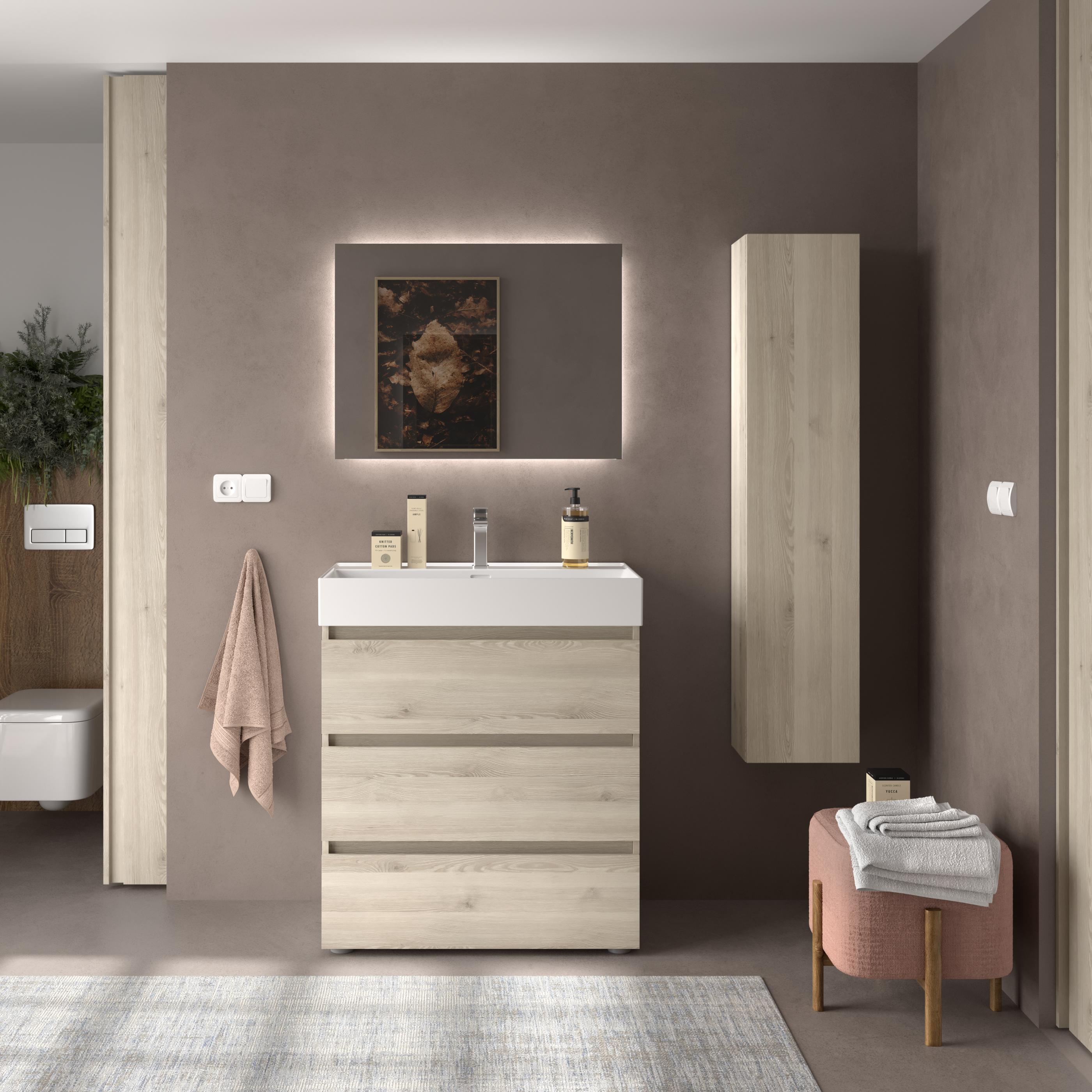 Imagen 2 de Mueble de baño 3C con 3 cajones y lavabo Veneto de 1 poza Bequia Salgar - Natural 100 cm Natural