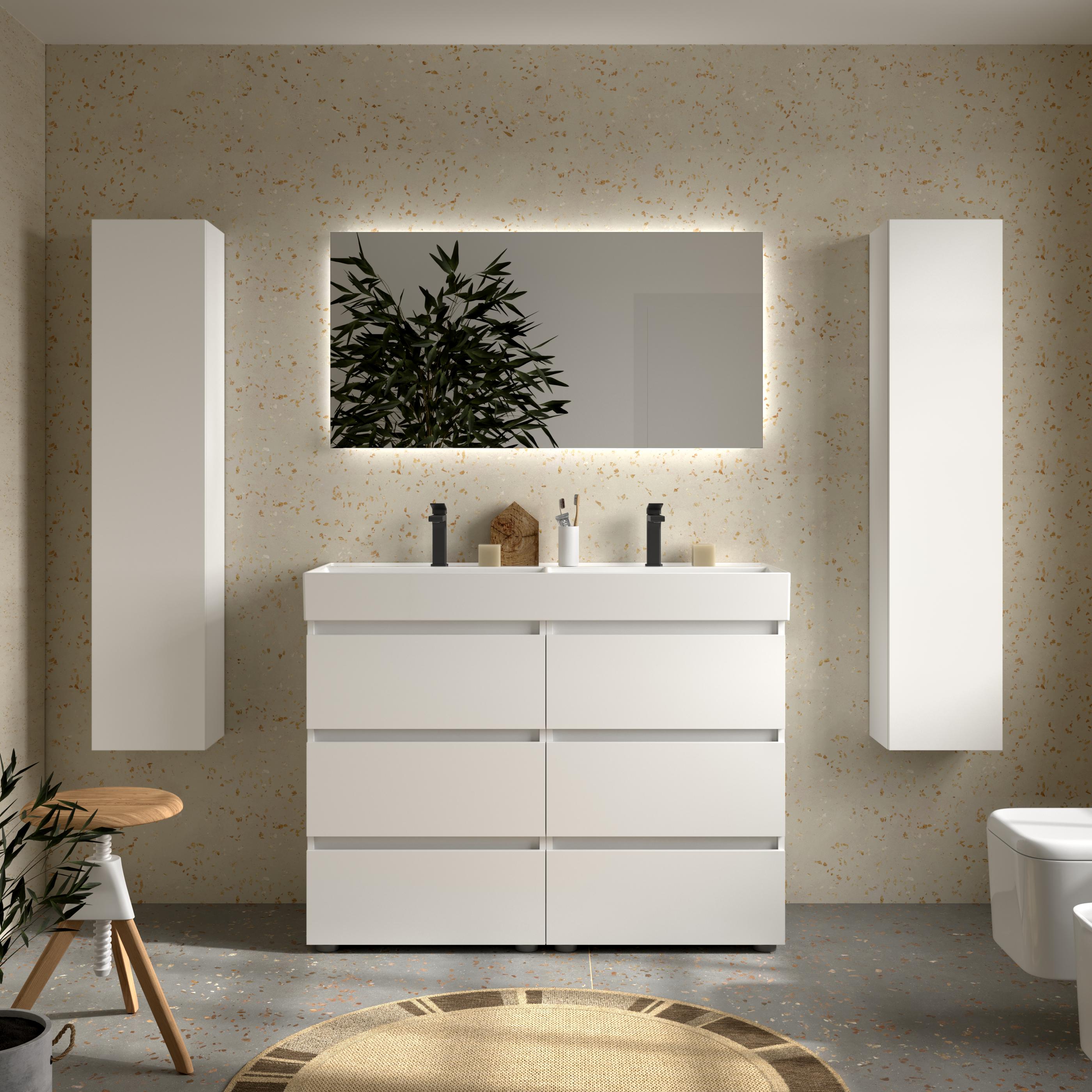 Imagen 2 de Mueble de baño 3C con 6 cajones y lavabo Veneto de 2 pozas Bequia Salgar - Blanco mate 120 cm Blanco mate