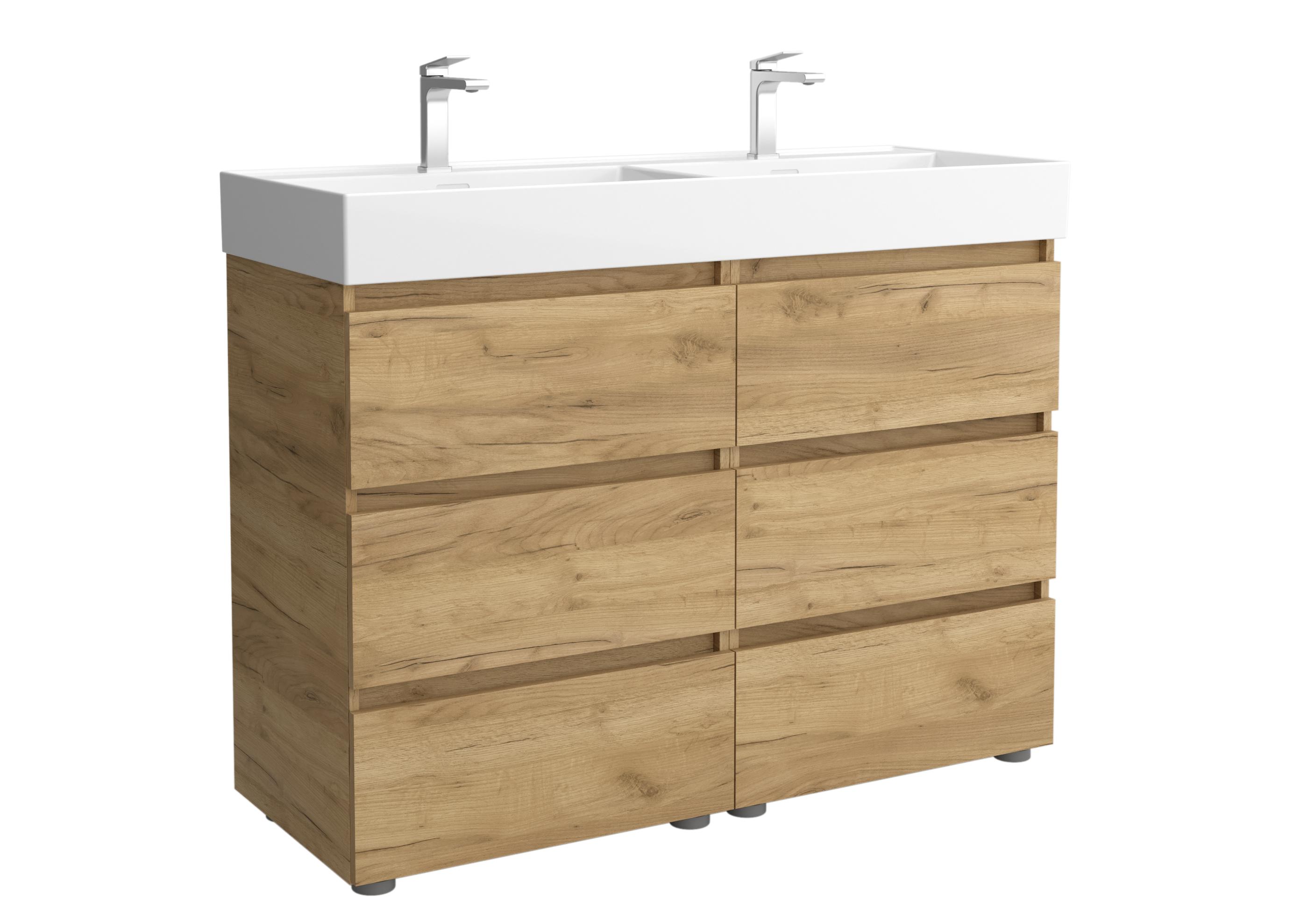 Imagen 1 de Mueble de baño 3C con 6 cajones y lavabo Veneto de 2 pozas Bequia Salgar - Roble 120 cm Roble