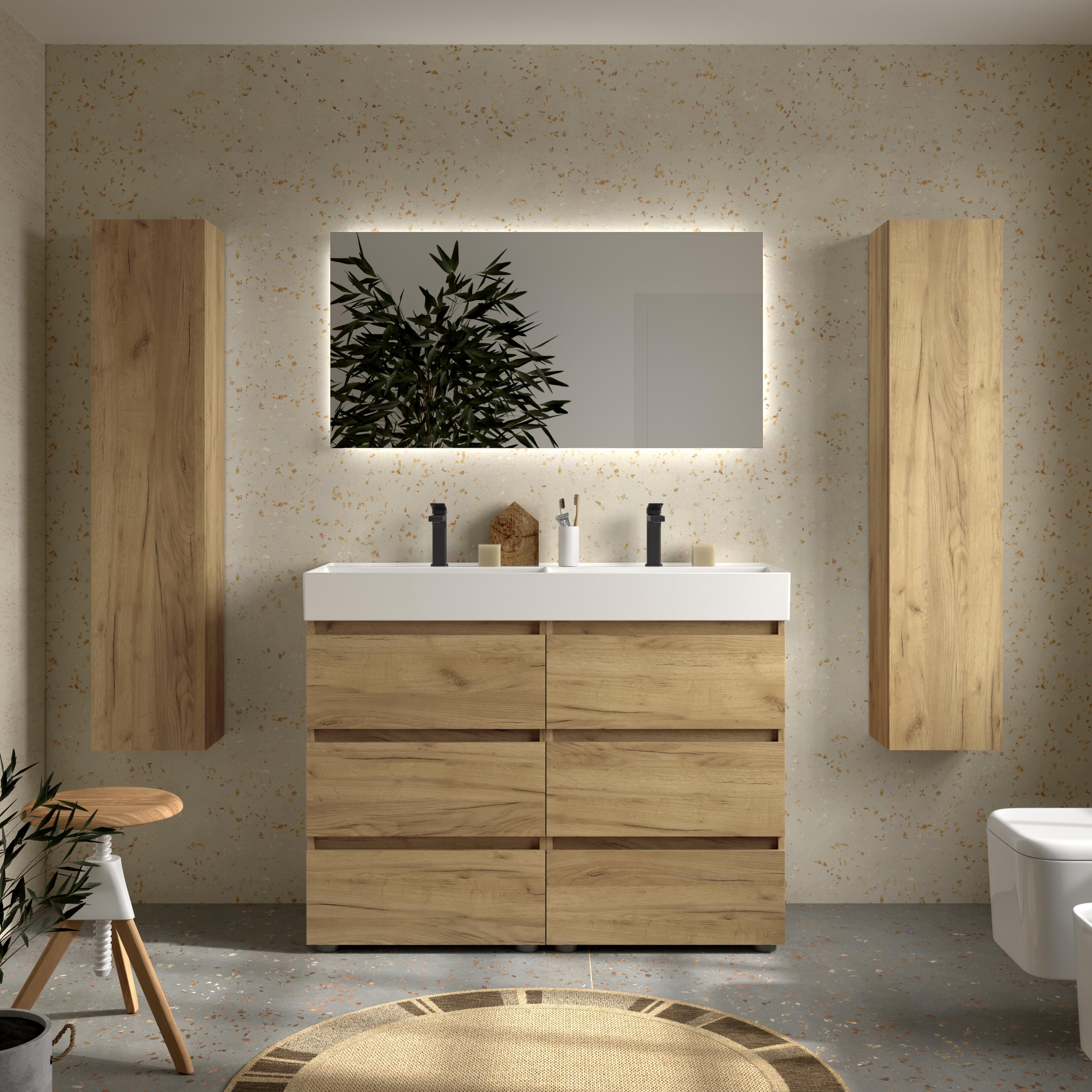 Imagen 2 de Mueble de baño 3C con 6 cajones y lavabo Veneto de 2 pozas Bequia Salgar - Roble 120 cm Roble