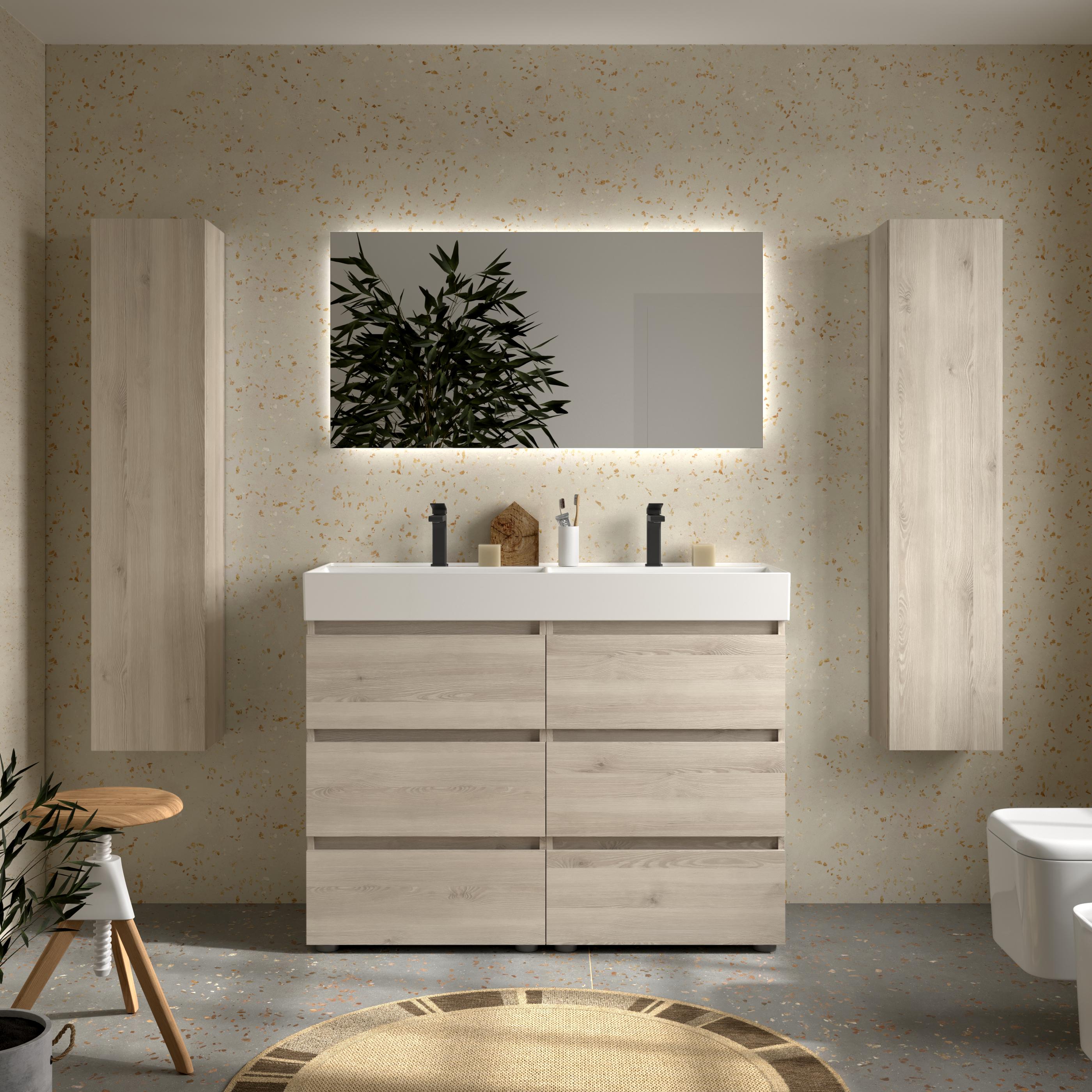 Imagen 2 de Mueble de baño 3C con 6 cajones y lavabo Veneto de 2 pozas Bequia Salgar - Natural 120 cm Natural