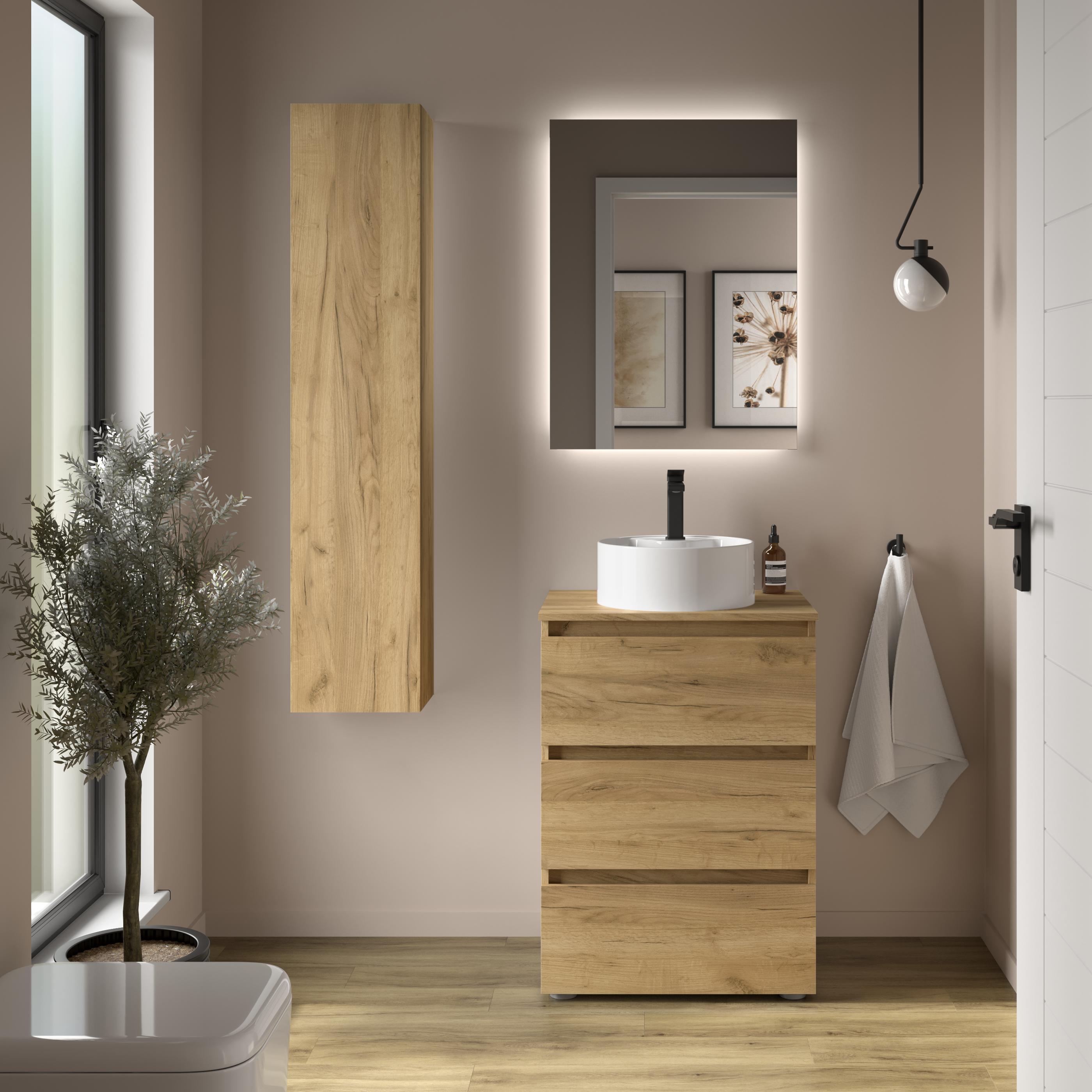 Imagen 2 de Mueble de baño 3C con 3 cajones y lavabo sobre encimera de 1 poza Bequia Salgar - Roble 80 cm Roble