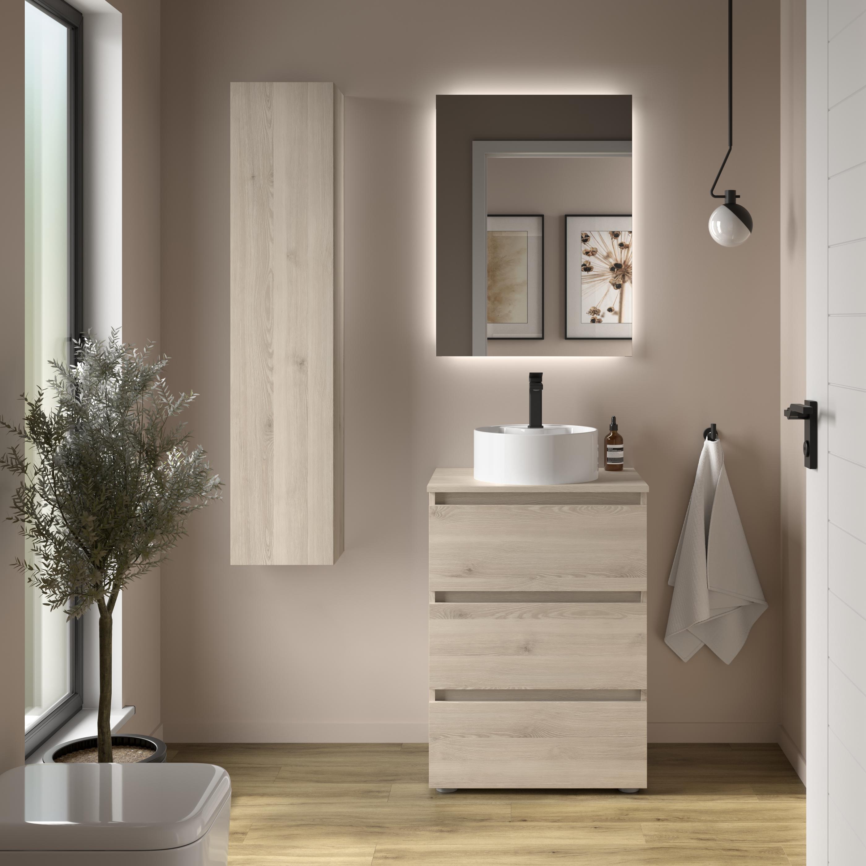 Imagen 2 de Mueble de baño 3C con 3 cajones y lavabo sobre encimera de 1 poza Bequia Salgar - Natural 80 cm Natural