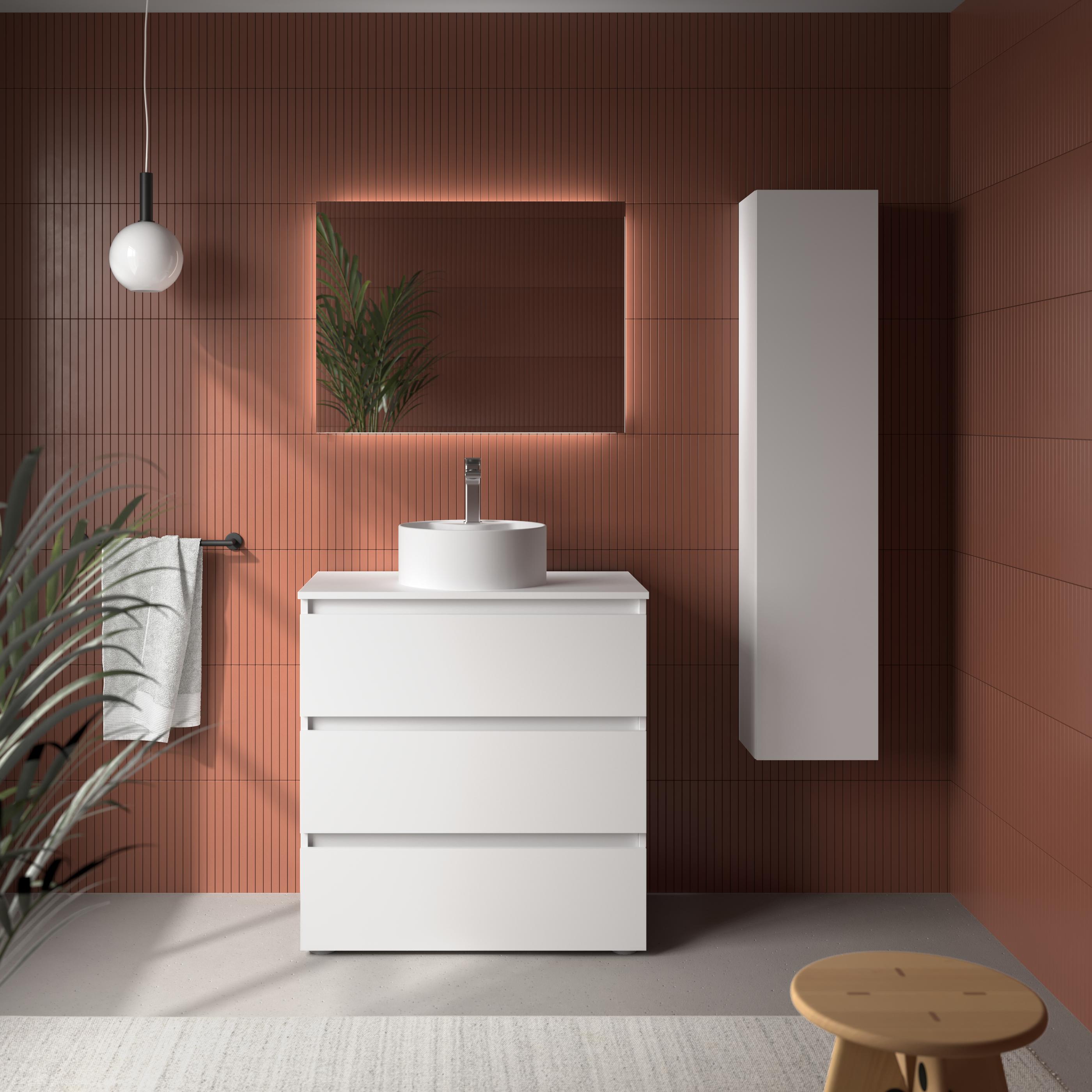 Imagen 2 de Mueble de baño 3C con 3 cajones y lavabo sobre encimera de 1 poza Bequia Salgar - Blanco mate 100 cm Blanco mate