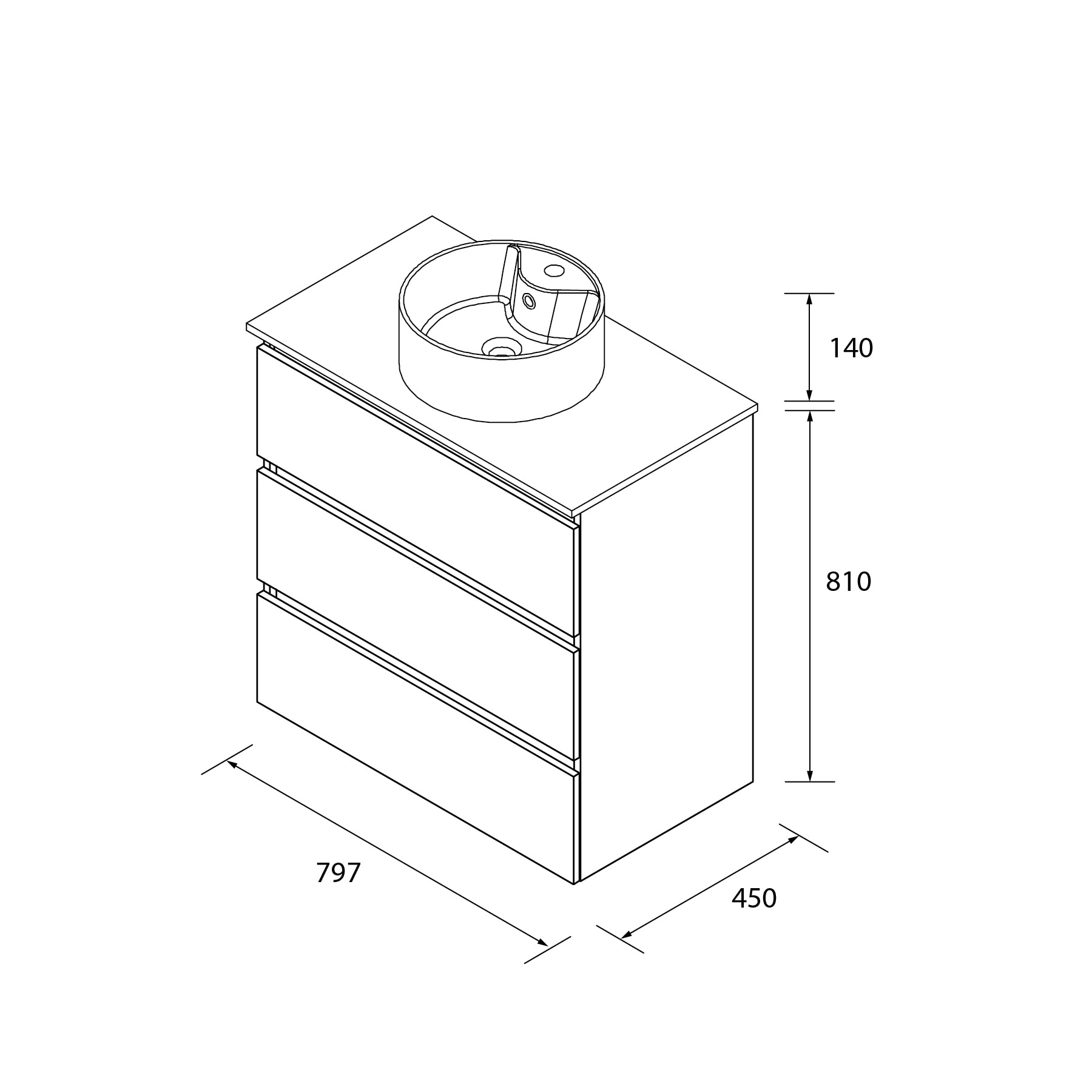Imagen 6 de Mueble de baño 3C con 3 cajones y lavabo sobre encimera de 1 poza Bequia Salgar - Blanco mate 100 cm Blanco mate