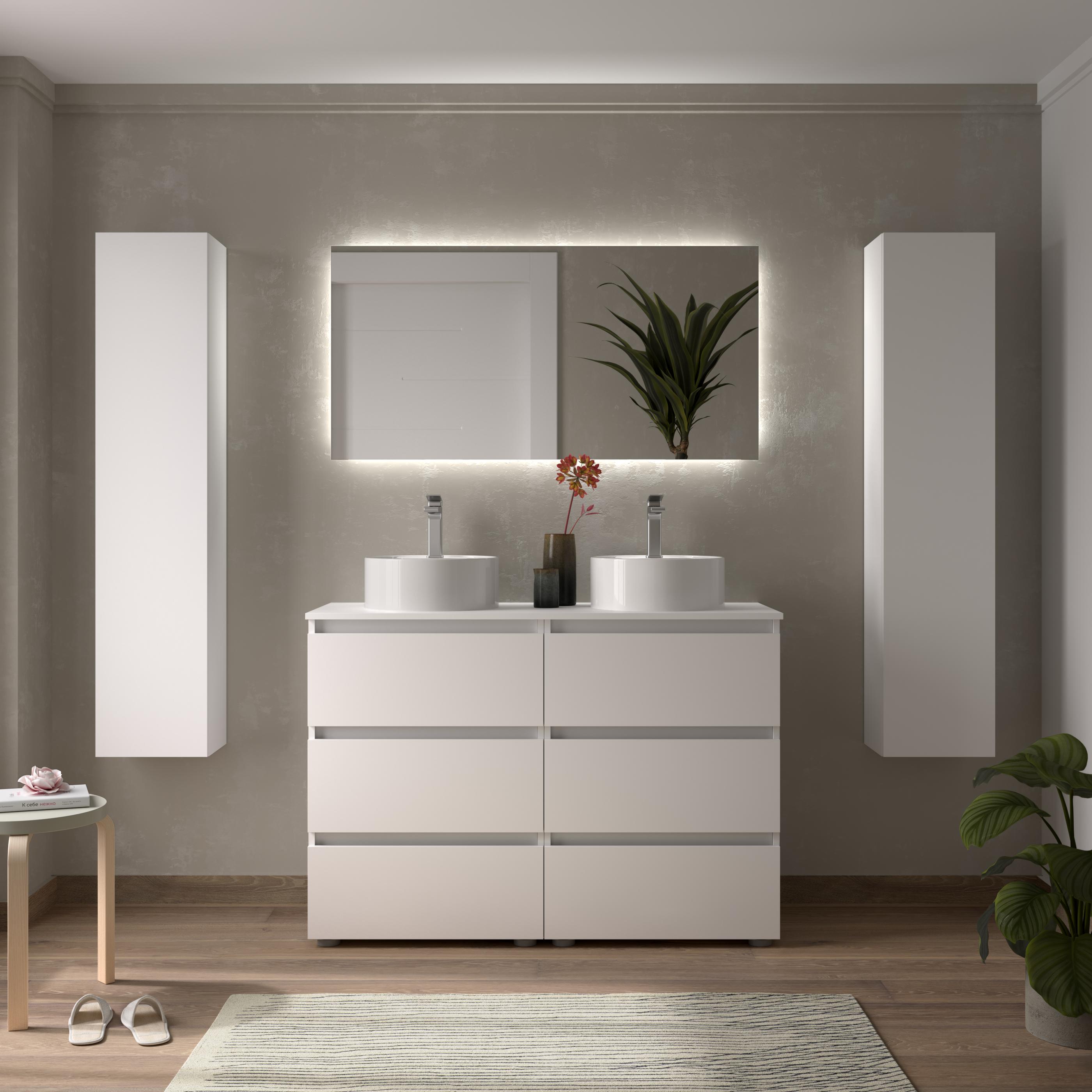 Imagen 2 de Mueble de baño 3C con 6 cajones y lavabo sobre encimera de 2 pozas Bequia Salgar - Blanco mate 120 cm Blanco mate