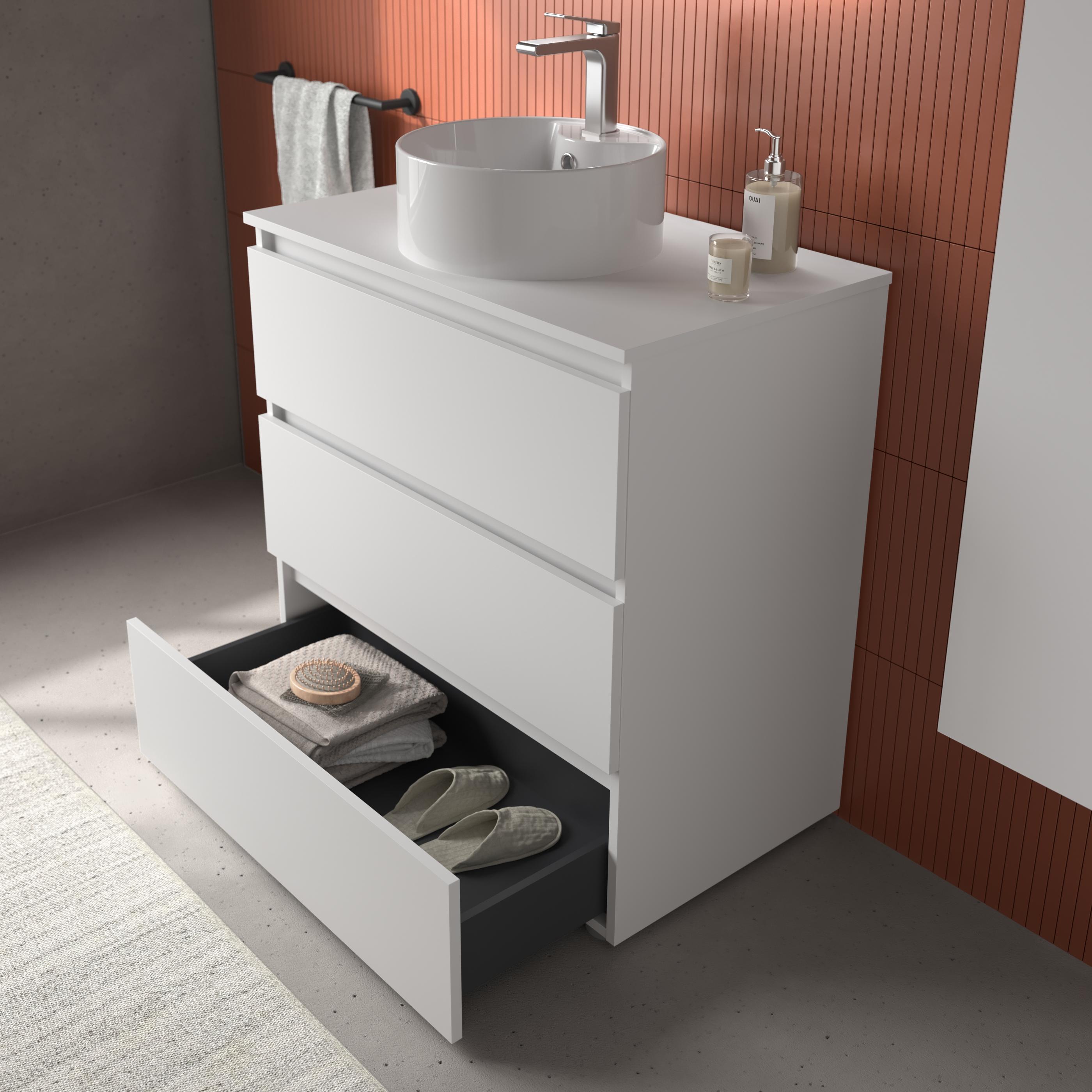 Imagen 3 de Mueble de baño 3C con 6 cajones y lavabo sobre encimera de 2 pozas Bequia Salgar - Blanco mate 120 cm Blanco mate