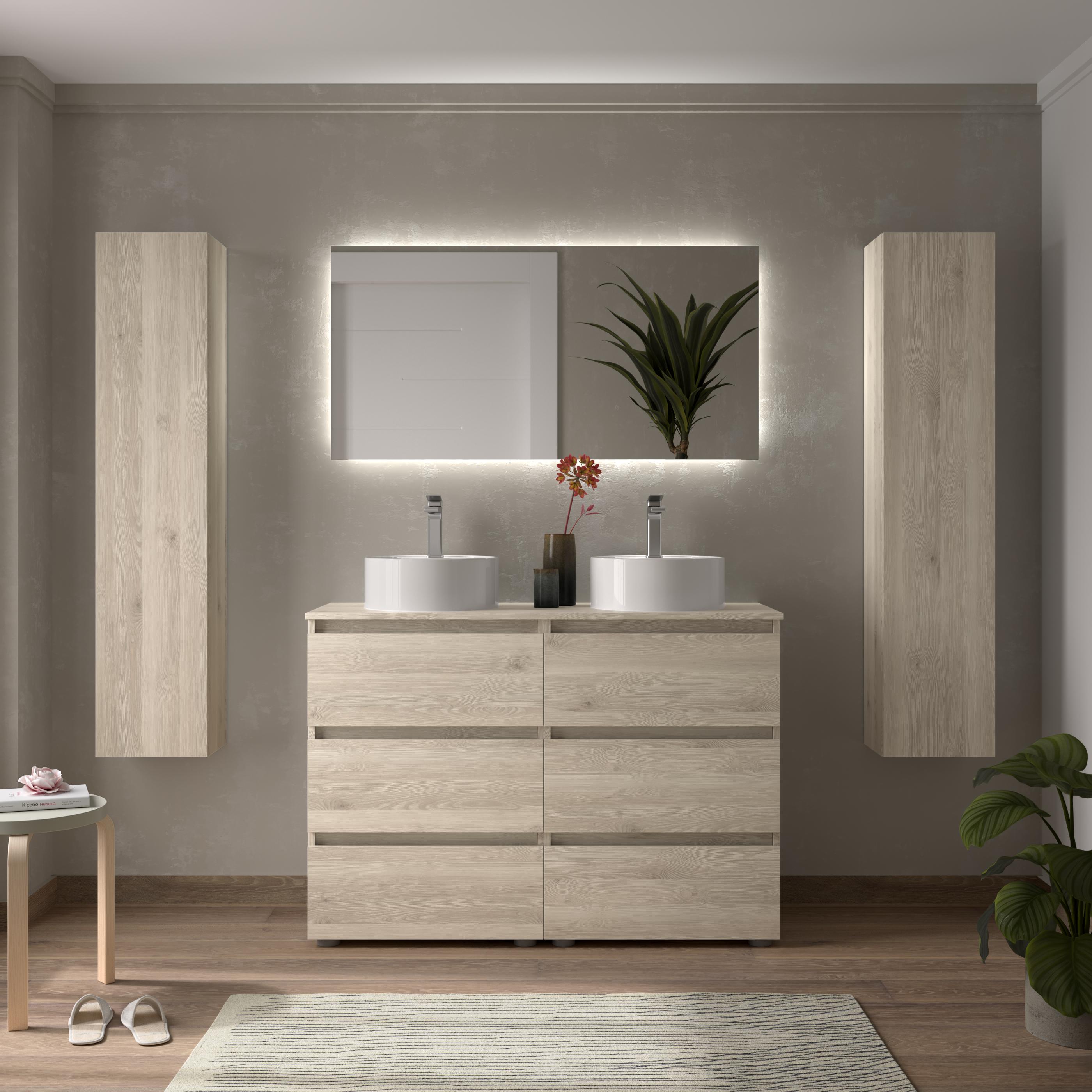 Imagen 2 de Mueble de baño 3C con 6 cajones y lavabo sobre encimera de 2 pozas Bequia Salgar - Natural 120 cm Natural