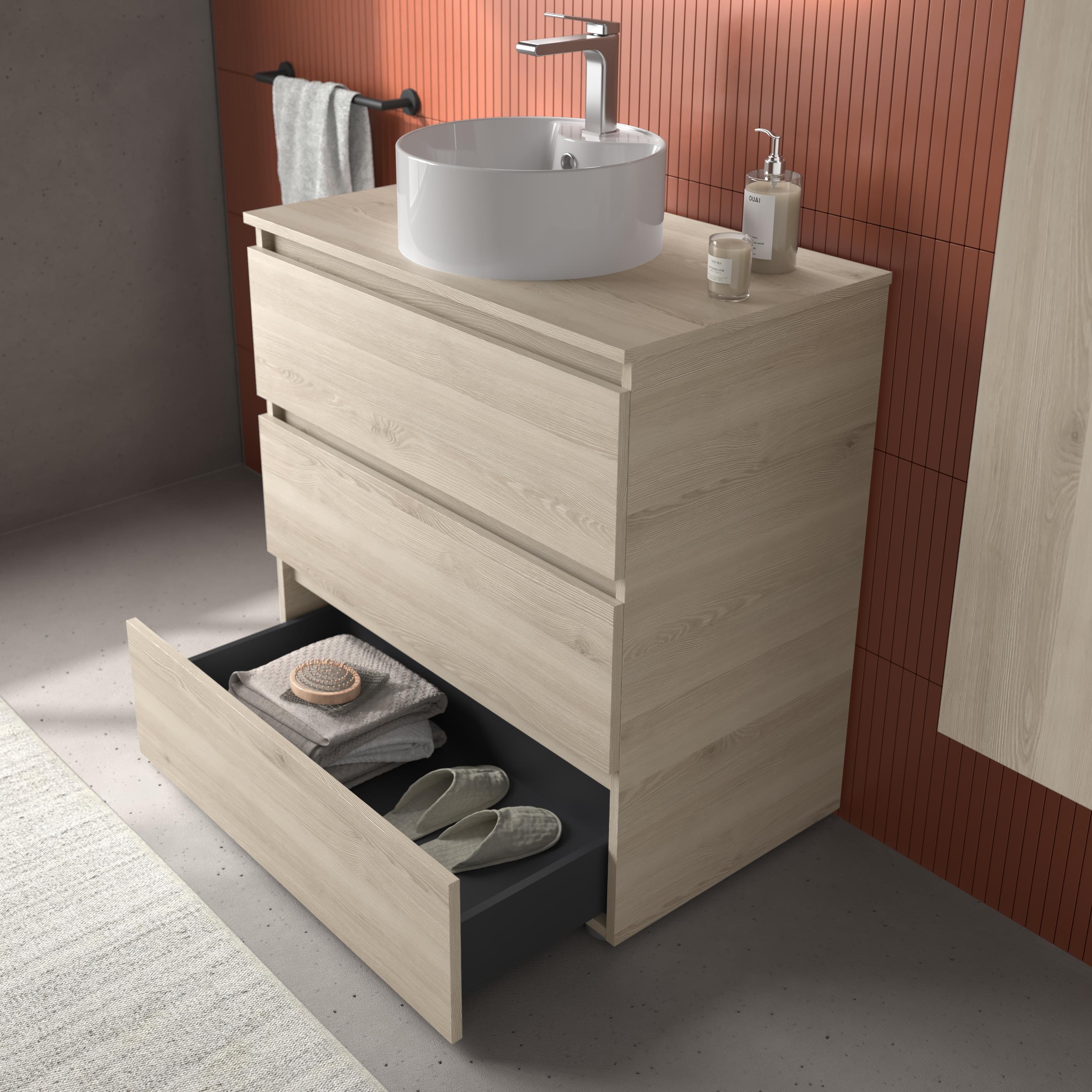 Imagen 3 de Mueble de baño 3C con 6 cajones y lavabo sobre encimera de 2 pozas Bequia Salgar - Natural 120 cm Natural