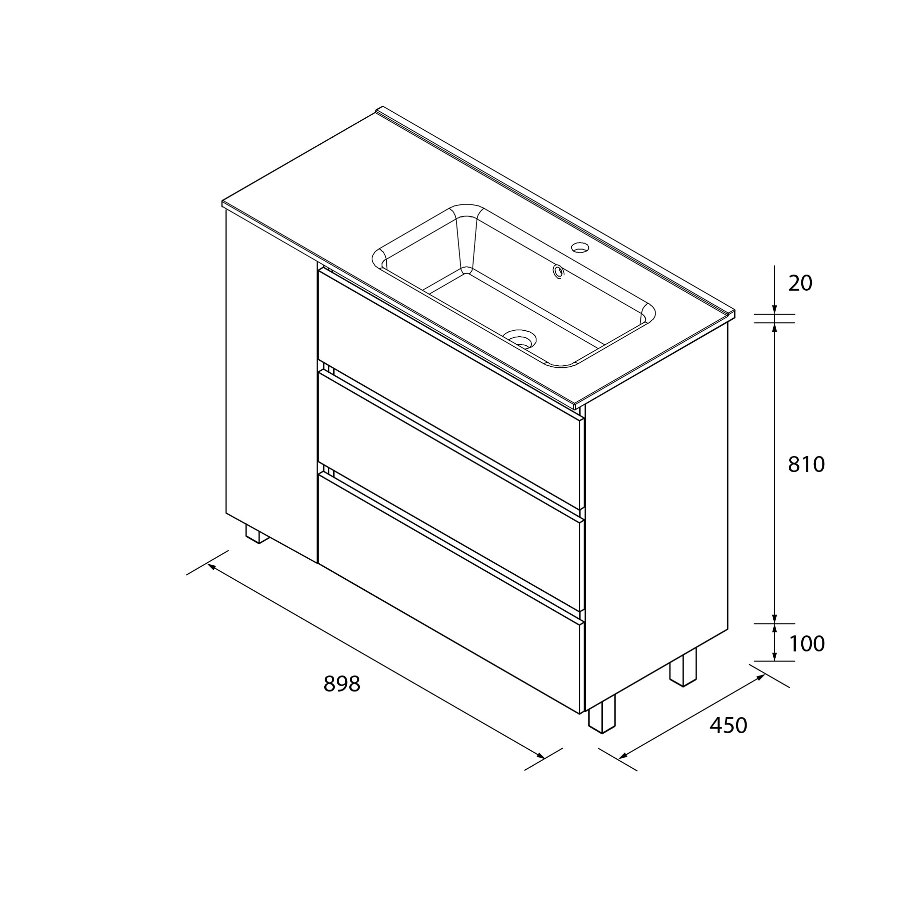Imagen 6 de Mueble de baño 3C con 3 cajones con 1 puerta y lavabo de 1 poza grifo derechaBequia Plus Salgar - Roble 90 cm Roble