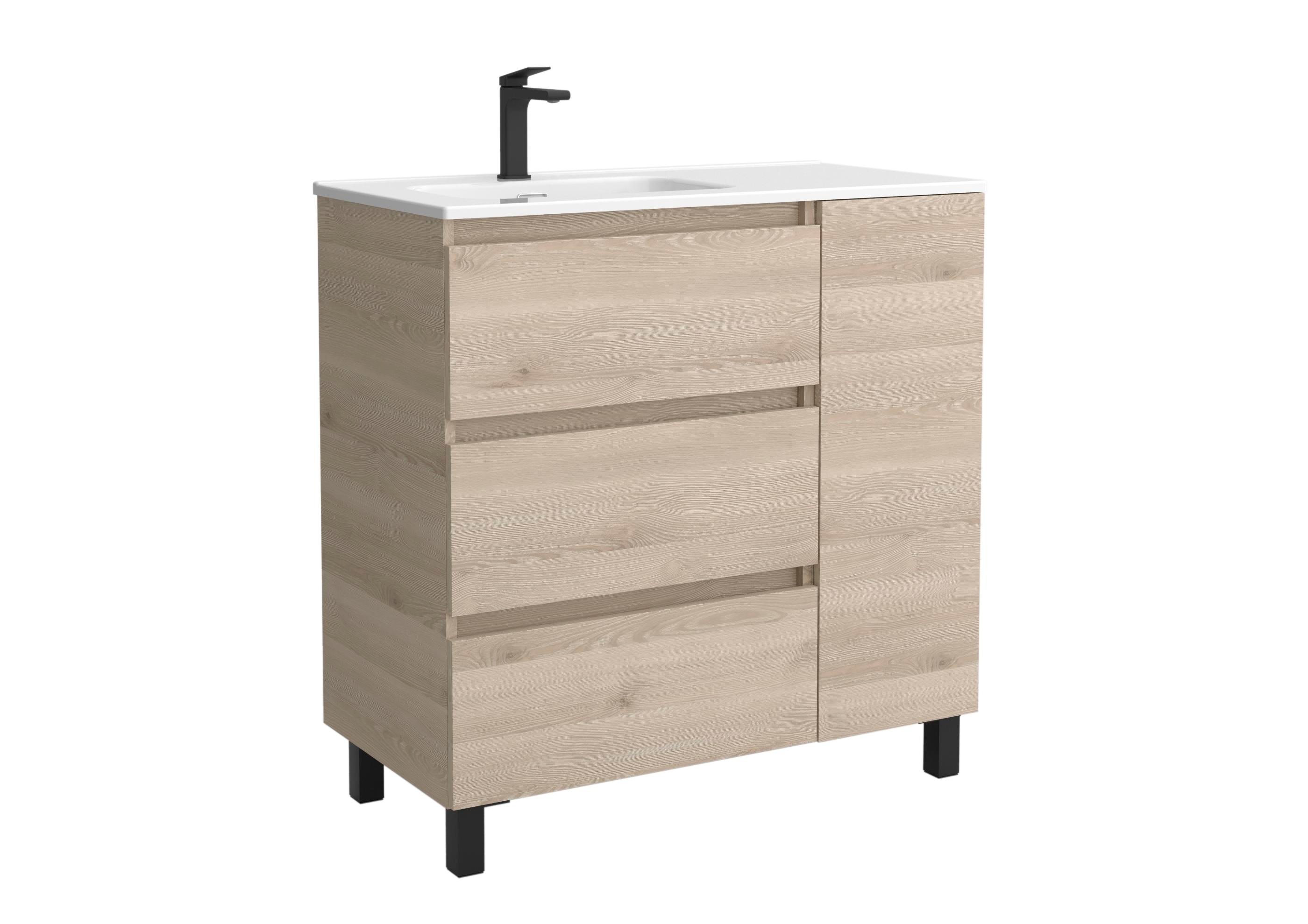 Imagen 0 de Mueble de baño 3C con 3 cajones con 1 puerta y  lavabo de 1 poza grifo izquierda Bequia Plus Salgar Natural