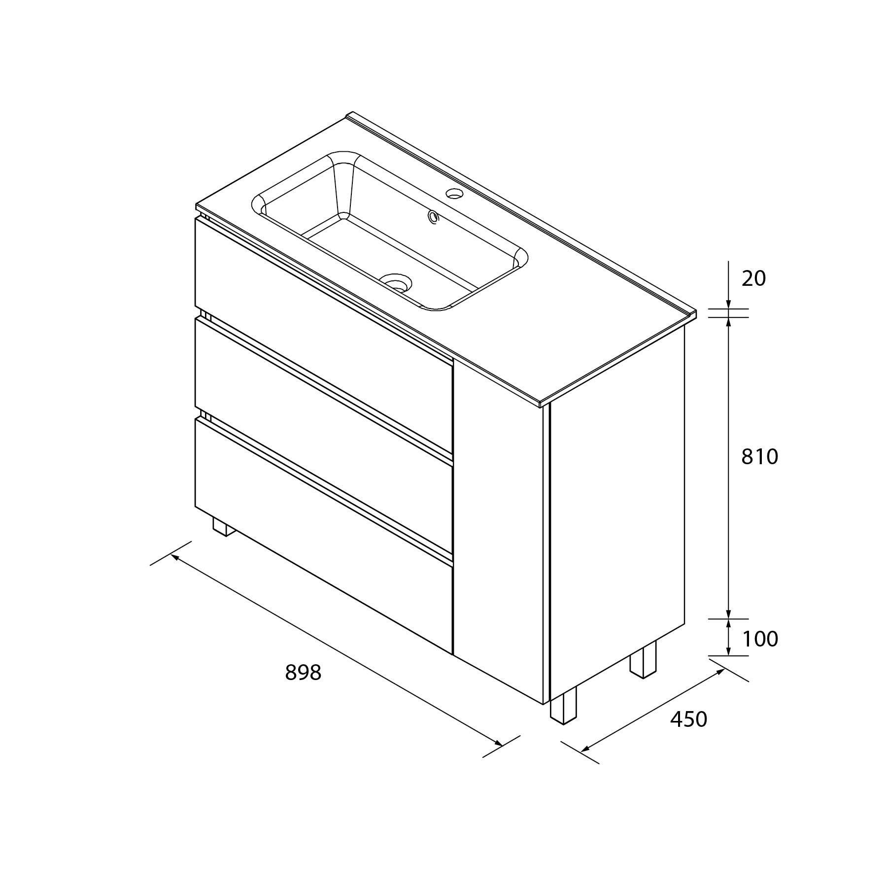 Mueble de baño 3C con 3 cajones con 1 puerta y lavabo de 1 poza grifo izquierda Bequia Plus Salgar - Natural 90 cm Natural-6