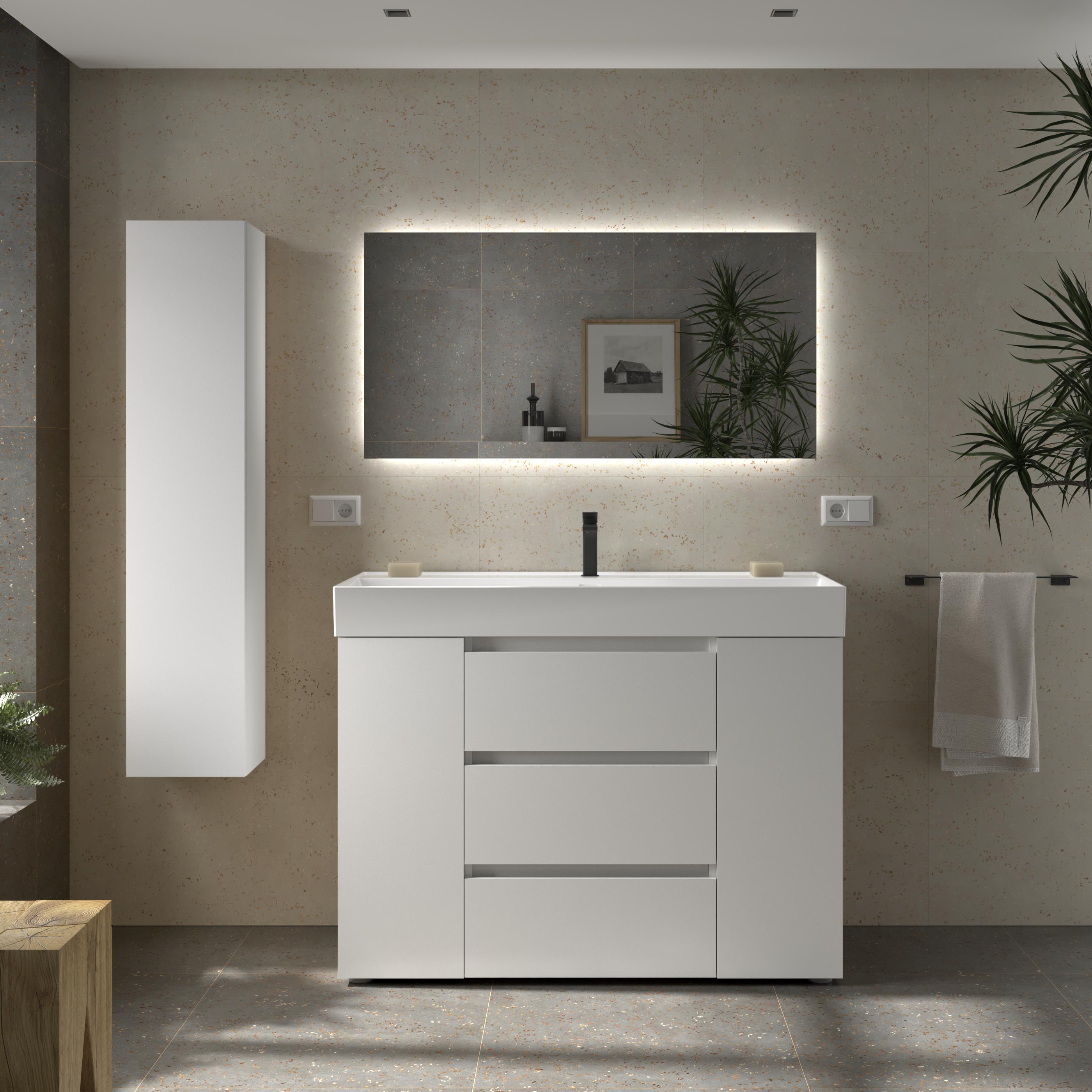 Imagen 2 de Mueble de baño 3C con 3 cajones con 1 puerta y lavabo Veneto de 1 poza Bequia Plus Salgar - Blanco mate 120 cm Blanco mate