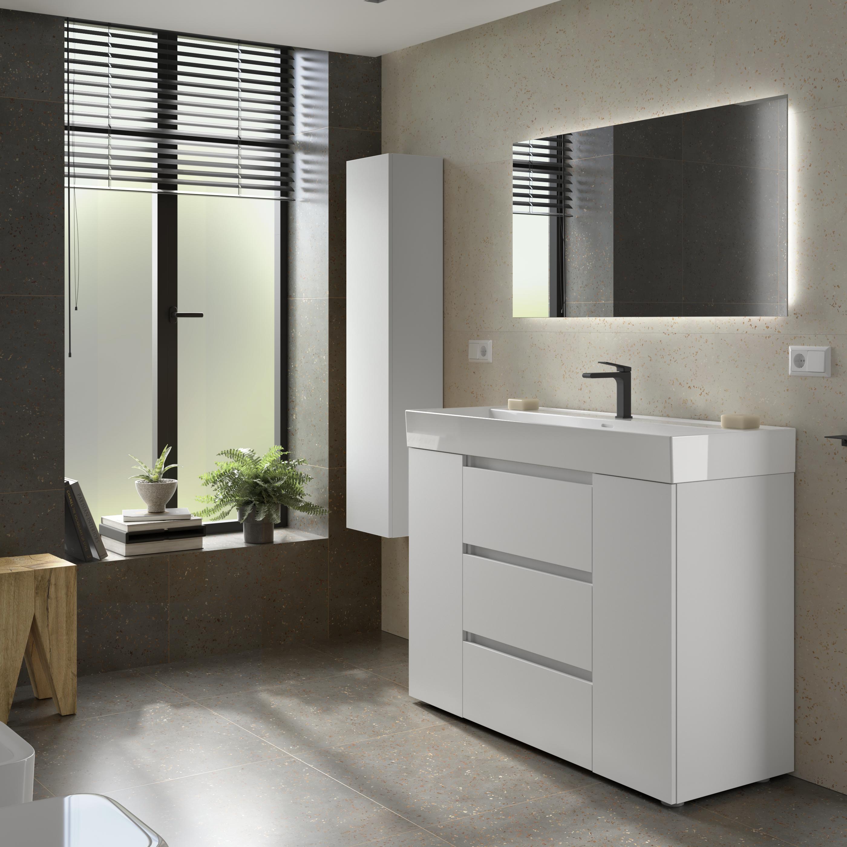Imagen 3 de Mueble de baño 3C con 3 cajones con 1 puerta y lavabo Veneto de 1 poza Bequia Plus Salgar - Blanco mate 120 cm Blanco mate