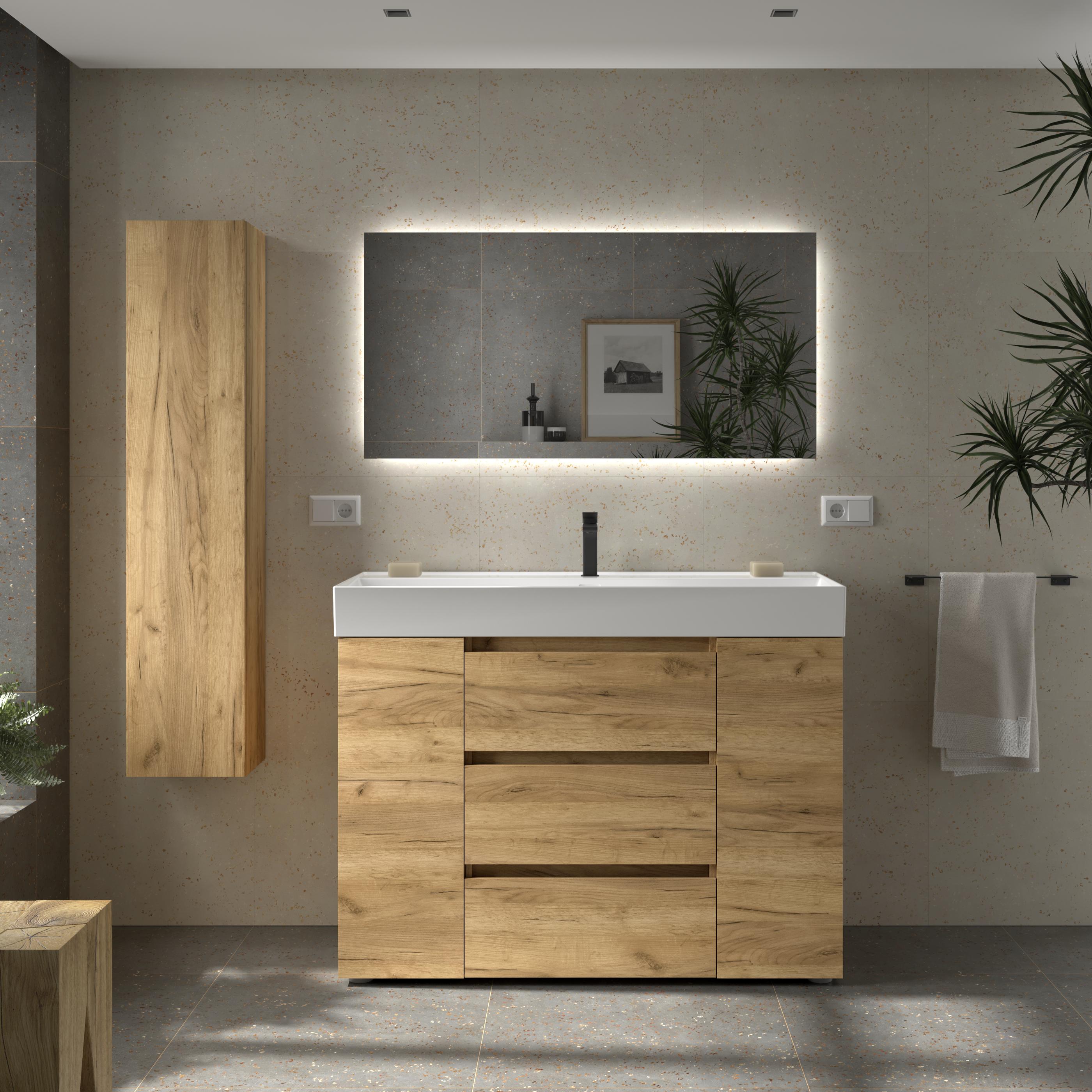 Imagen 2 de Mueble de baño 3C con 3 cajones con 1 puerta y lavabo Veneto de 1 poza Bequia Plus Salgar - Roble 120 cm Roble