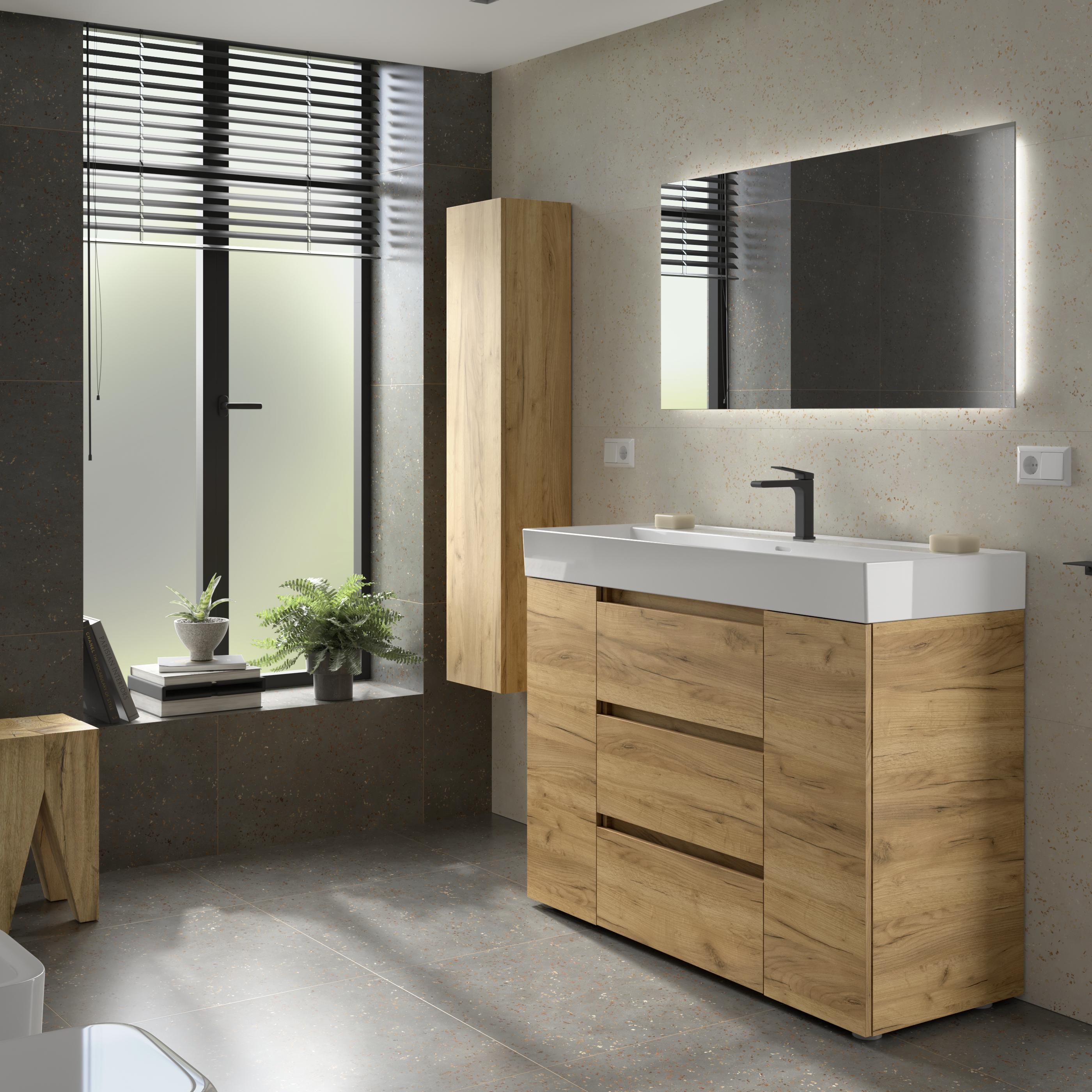 Imagen 3 de Mueble de baño 3C con 3 cajones con 1 puerta y lavabo Veneto de 1 poza Bequia Plus Salgar - Roble 120 cm Roble