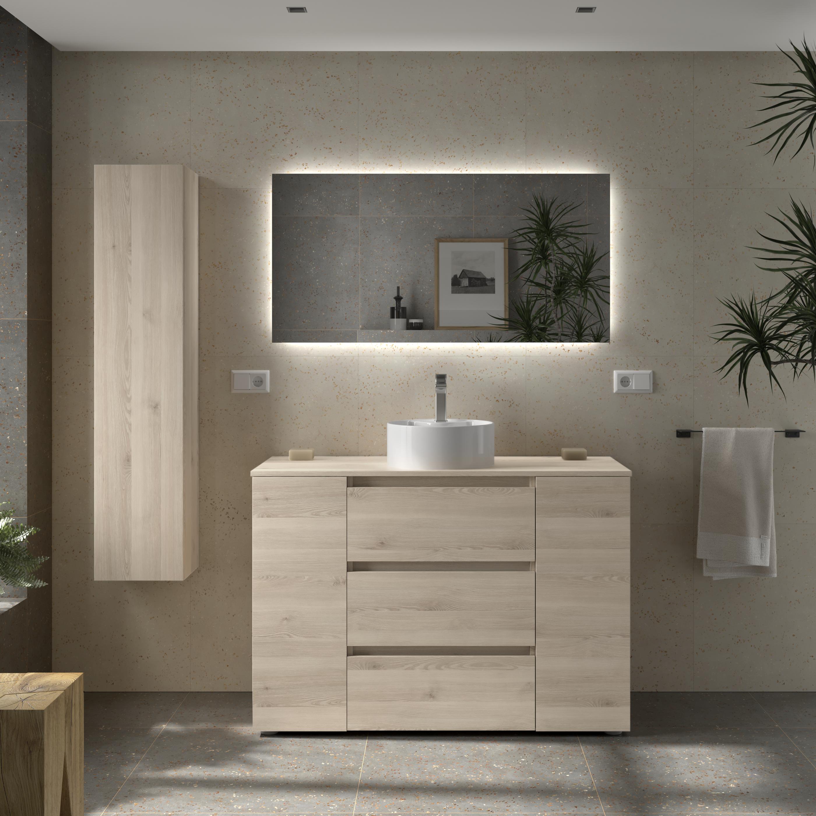 Imagen 2 de Mueble de baño 3C con 3 cajones con 1 puerta y lavabo sobre encimera de 1 poza lado reversible Bequia Plus Salgar - Natural 120 cm Natural