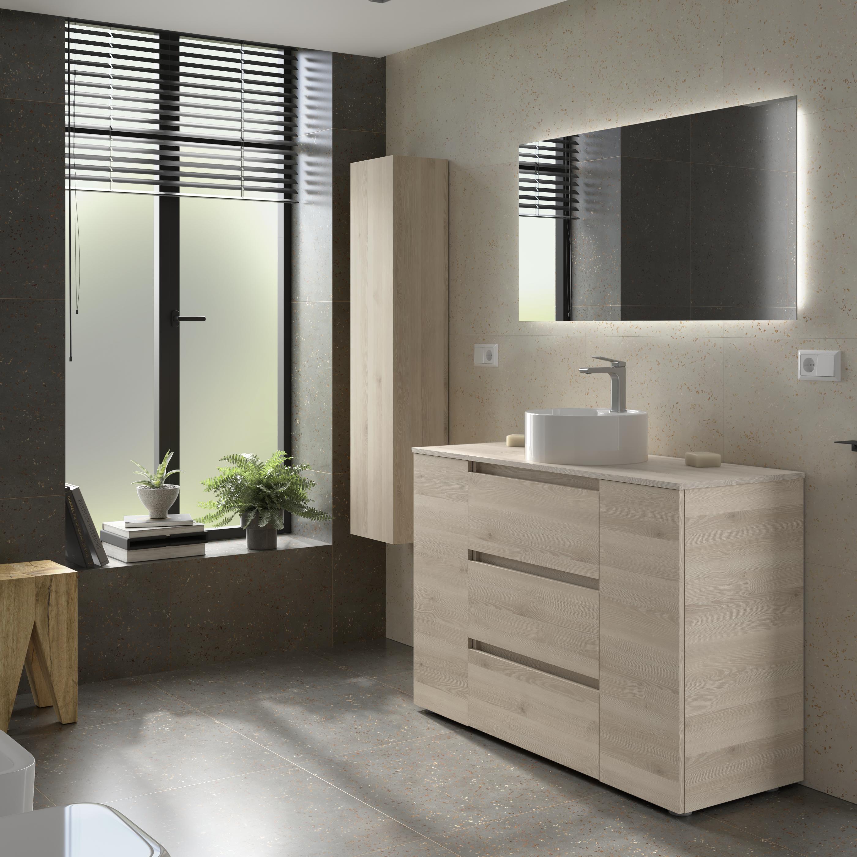 Imagen 3 de Mueble de baño 3C con 3 cajones con 1 puerta y lavabo sobre encimera de 1 poza lado reversible Bequia Plus Salgar - Natural 120 cm Natural