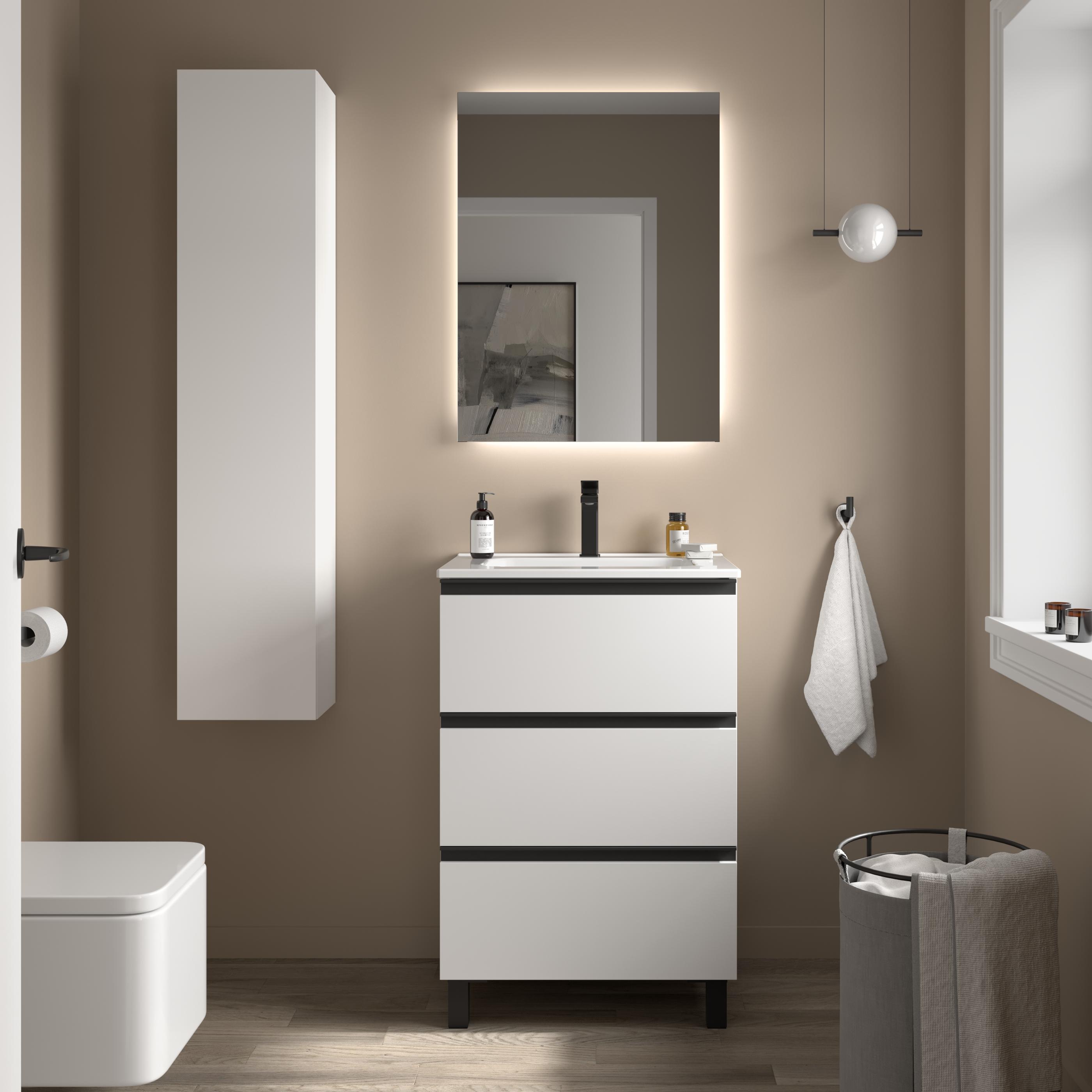 Imagen 2 de Mueble de baño metal 3C con 3 cajones y lavabo de 1 poza Bequia Salgar - Blanco mate 80 cm Blanco mate