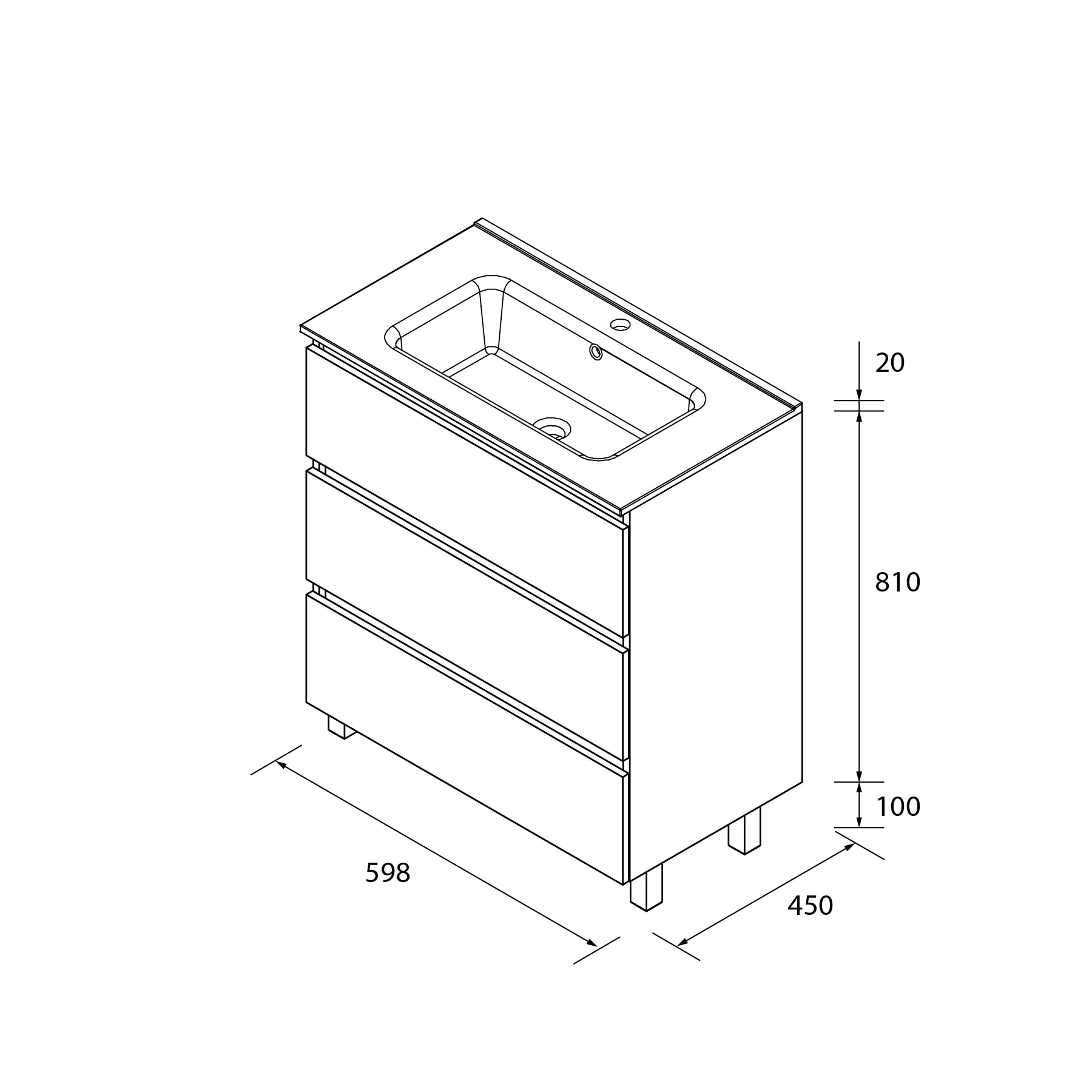 Imagen 6 de Mueble de baño metal 3C con 3 cajones y lavabo de 1 poza Bequia Salgar - Blanco mate 80 cm Blanco mate