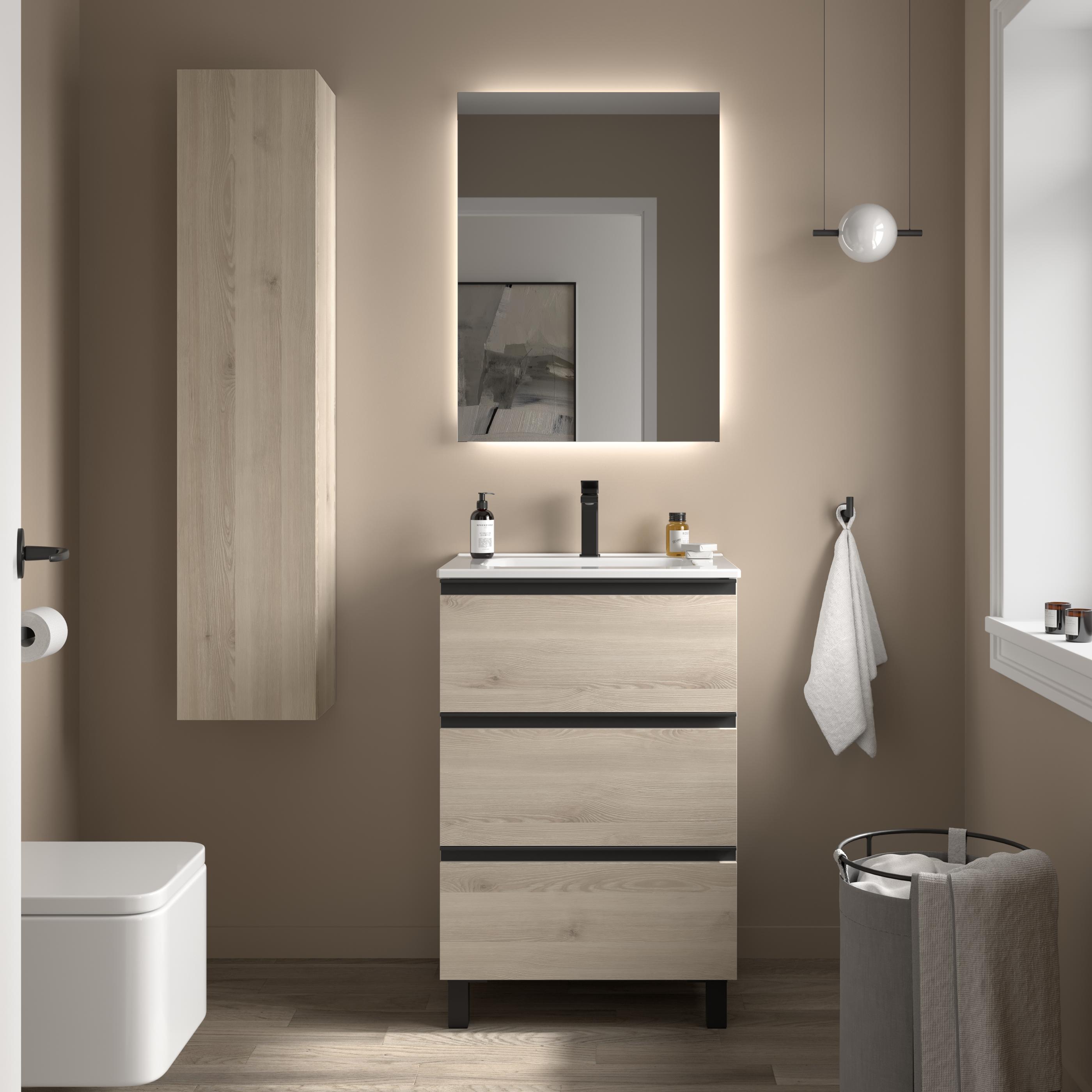 Imagen 2 de Mueble de baño metal 3C con 3 cajones y lavabo de 1 poza Bequia Salgar - Natural 80 cm Natural