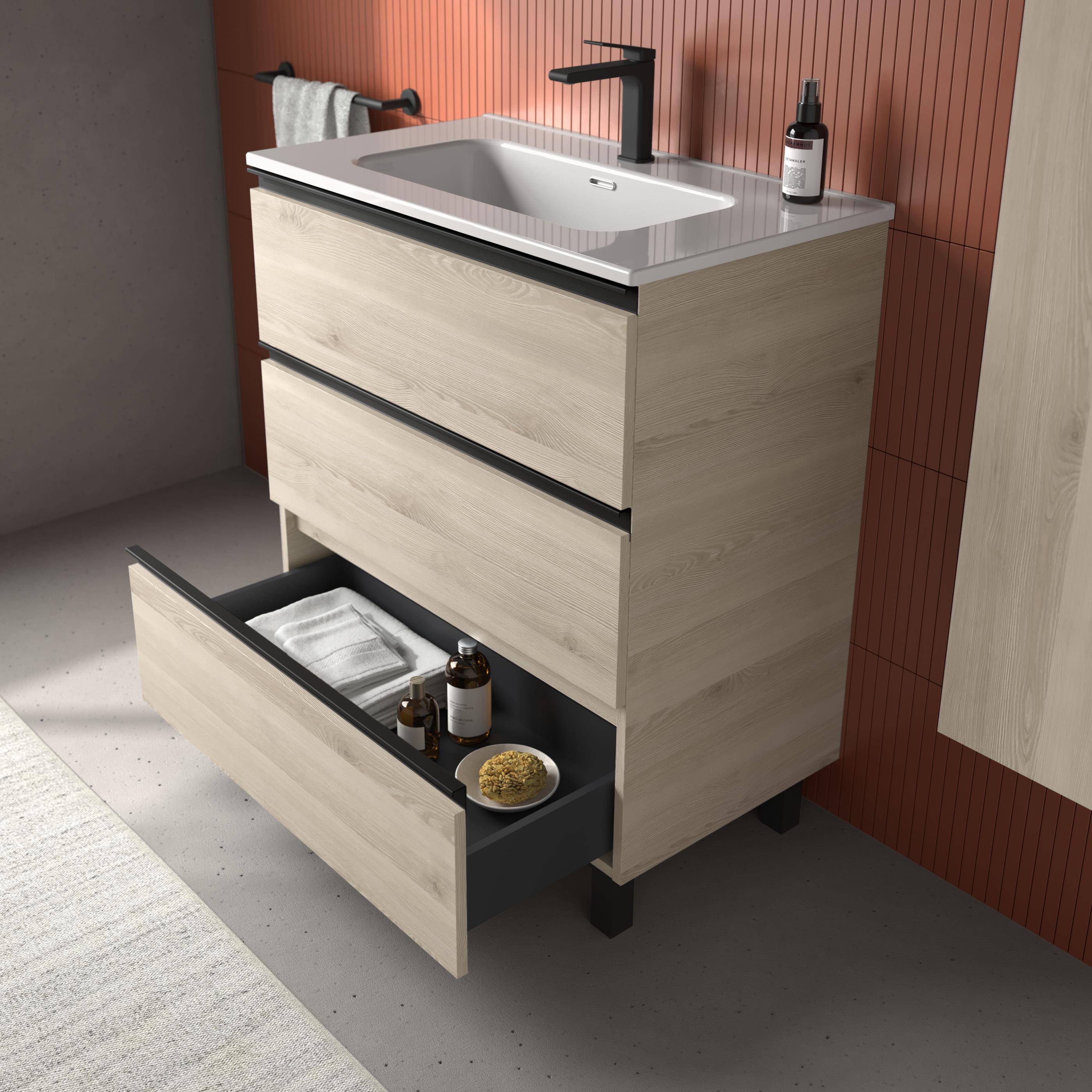 Imagen 3 de Mueble de baño metal 3C con 3 cajones y lavabo de 1 poza Bequia Salgar - Natural 80 cm Natural