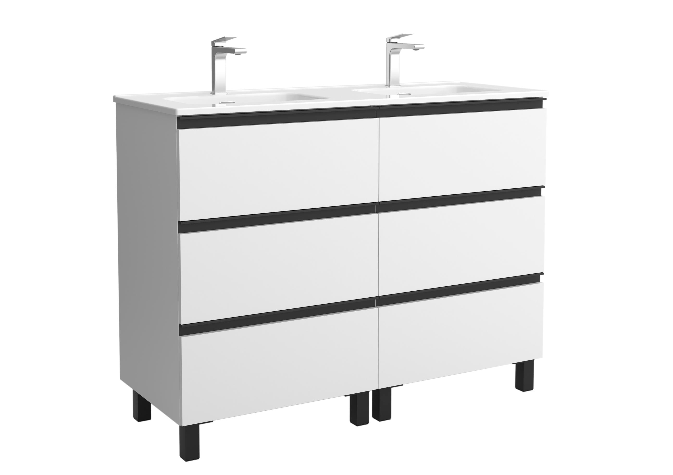 Imagen 1 de Mueble de baño metal 3C con 6 cajones y lavabo de 2 pozas Bequia Salgar - Blanco mate 120 cm Blanco mate