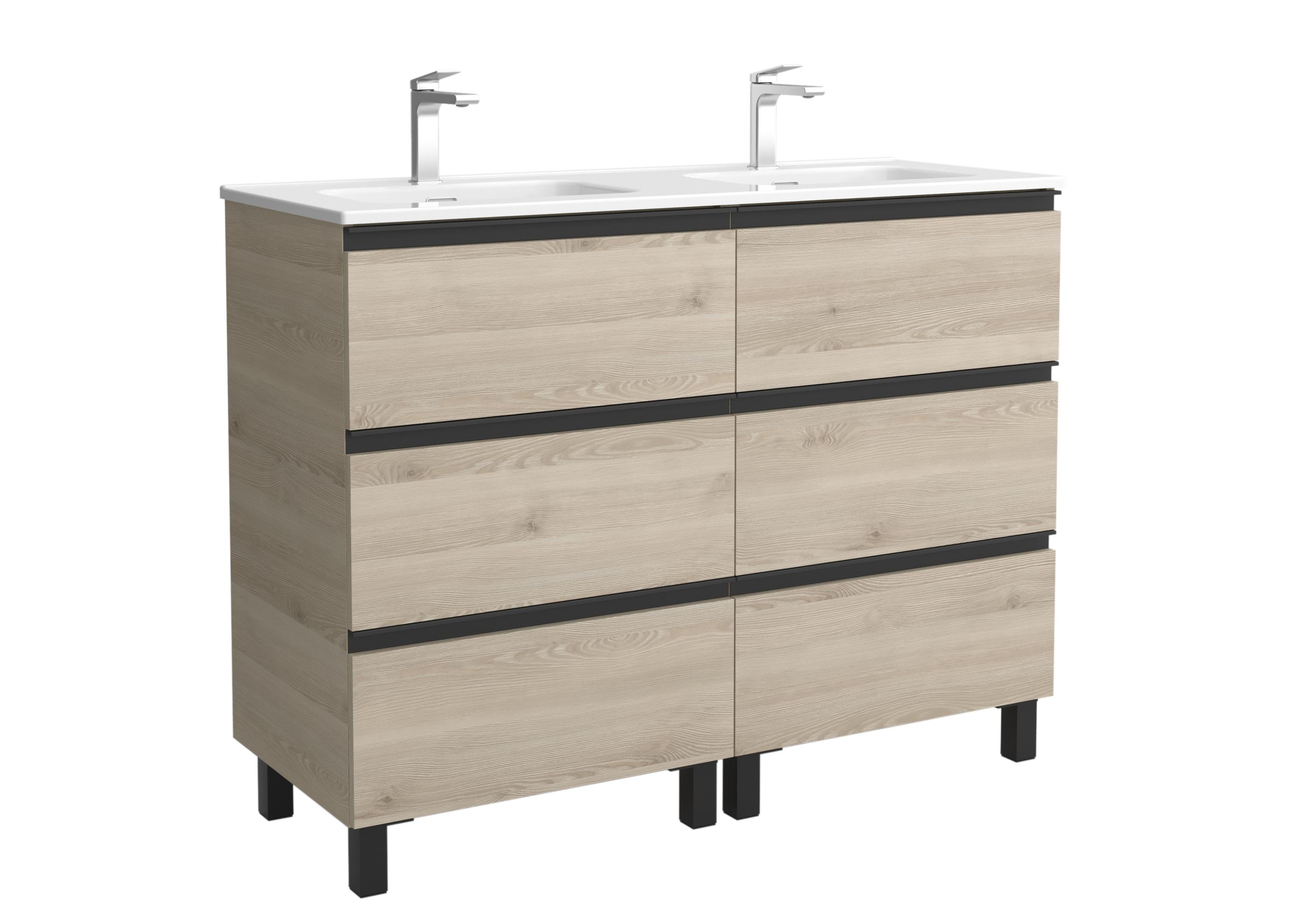 Imagen 1 de Mueble de baño metal 3C con 6 cajones y lavabo de 2 pozas Bequia Salgar - Natural 120 cm Natural