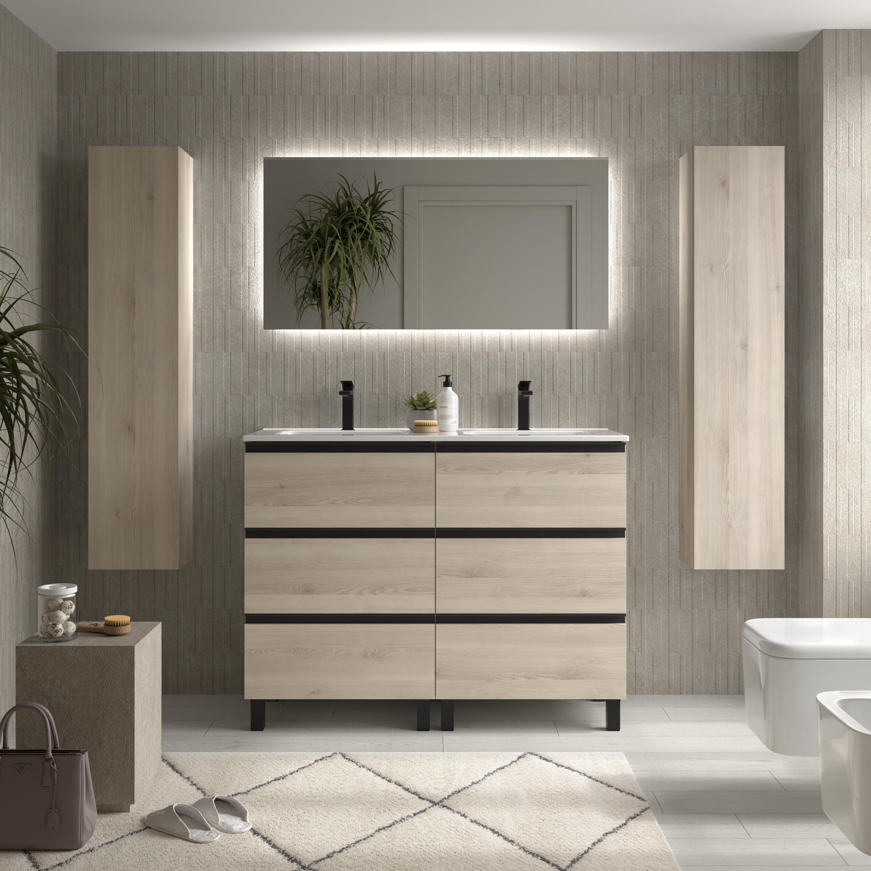 Imagen 2 de Mueble de baño metal 3C con 6 cajones y lavabo de 2 pozas Bequia Salgar - Natural 120 cm Natural