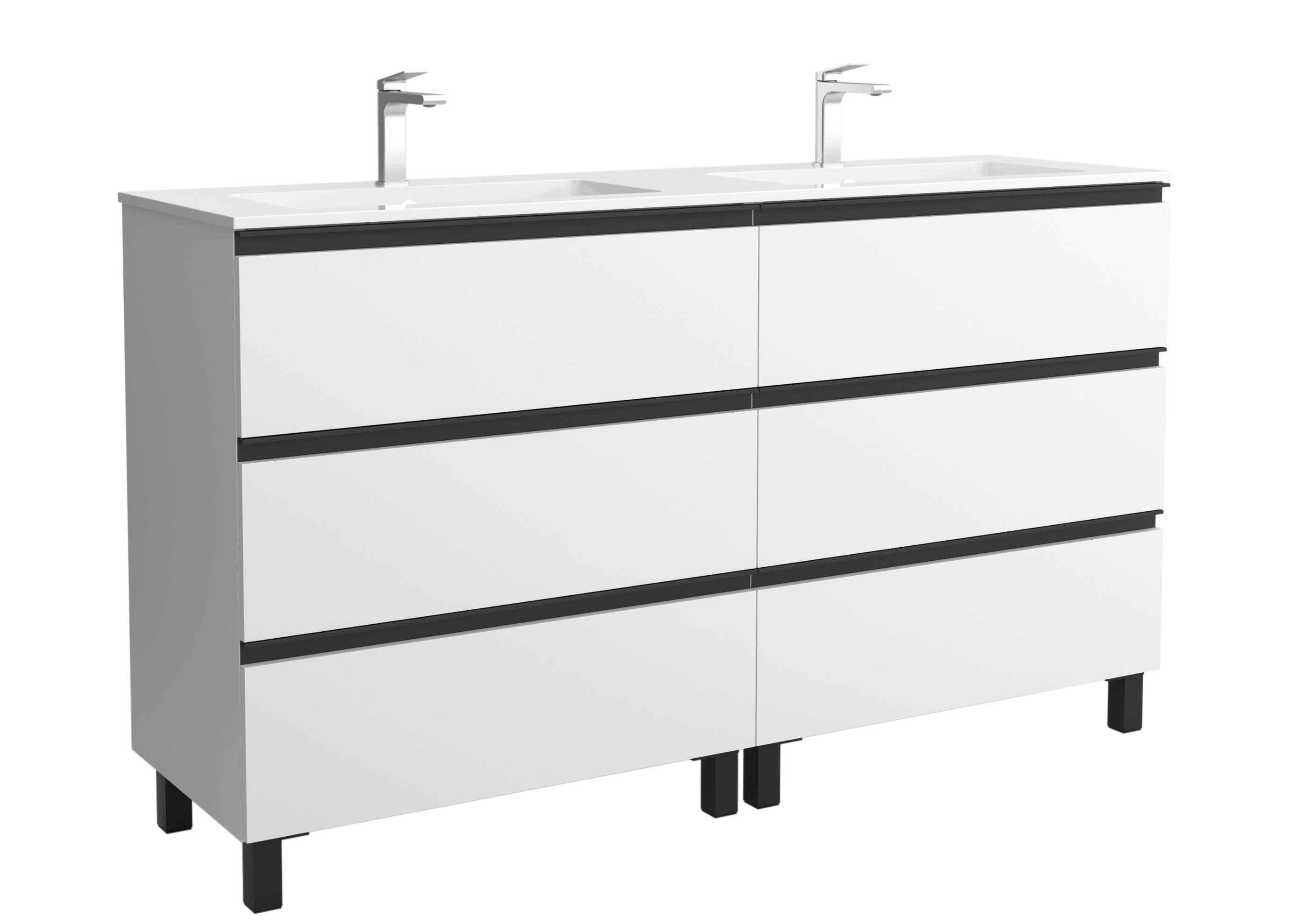 Mueble de baño metal 3C con 6 cajones y lavabo Vilna de 2 pozas Bequia Salgar - Blanco mate 160 cm Blanco mate-1