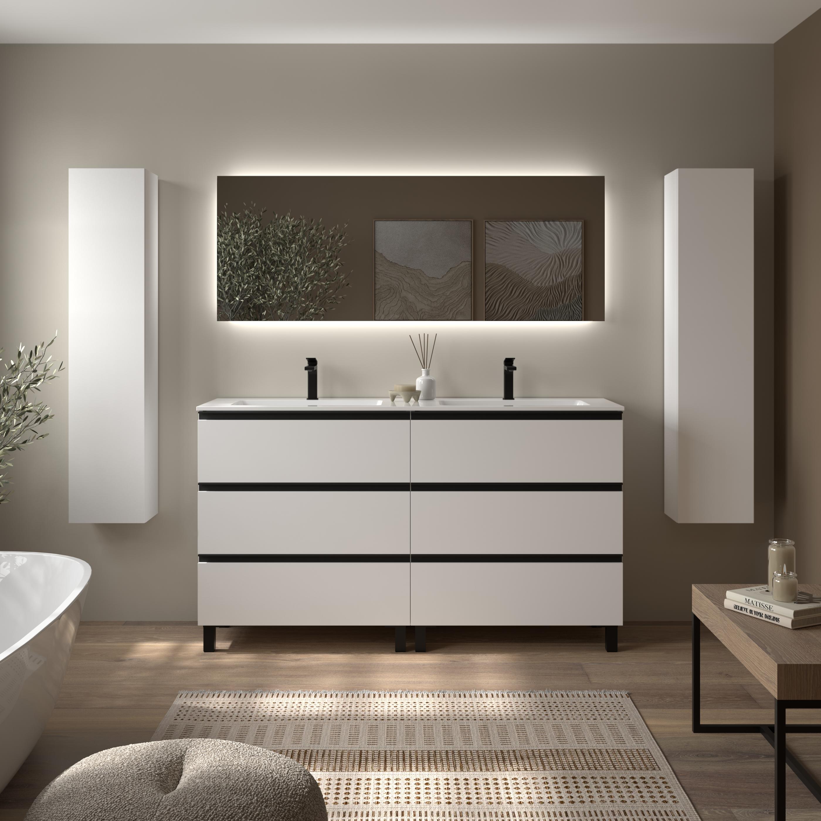 Mueble de baño metal 3C con 6 cajones y lavabo Vilna de 2 pozas Bequia Salgar - Blanco mate 160 cm Blanco mate-2