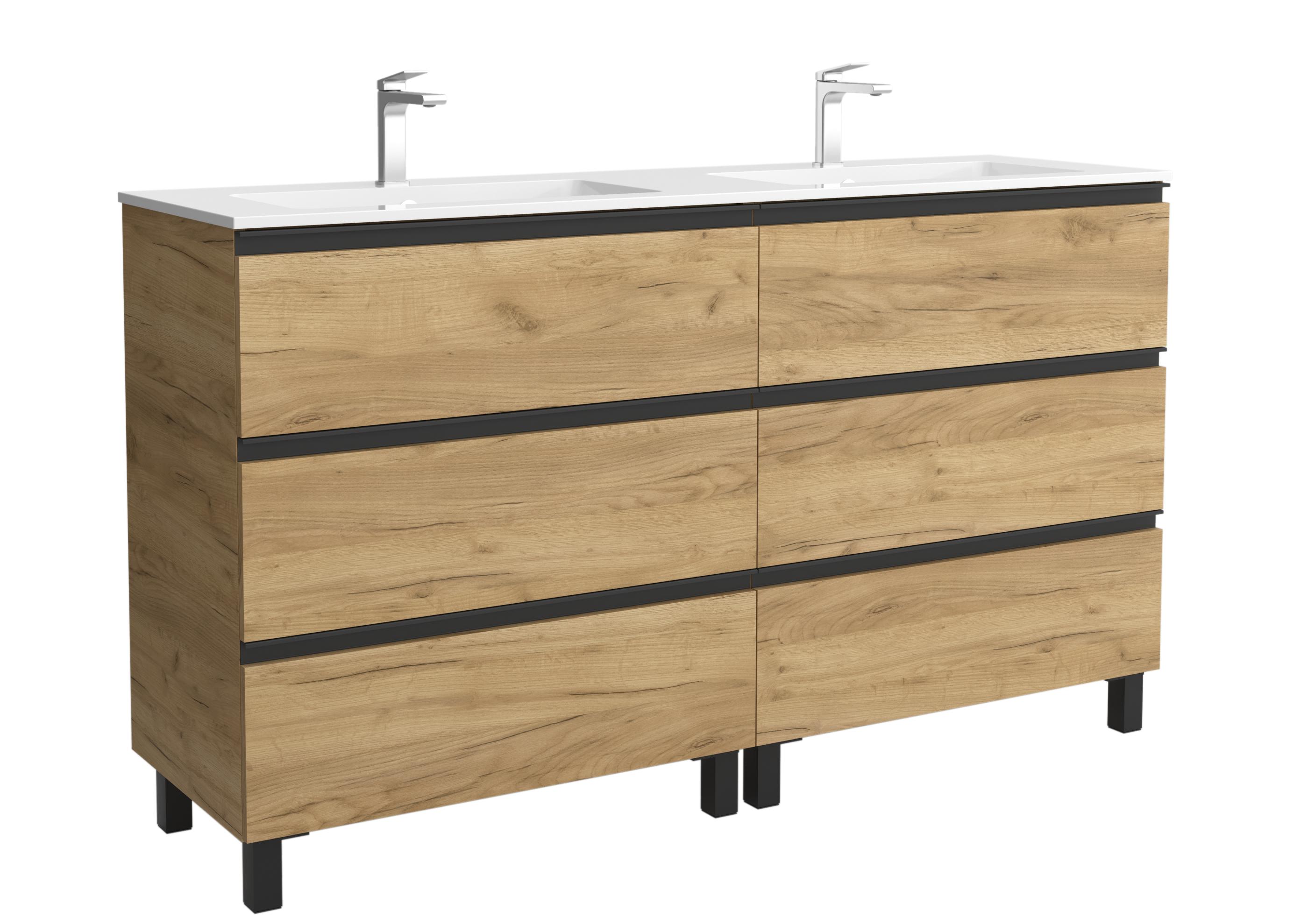 Mueble de baño metal 3C con 6 cajones y lavabo Vilna de 2 pozas Bequia Salgar - Roble 160 cm Roble-1