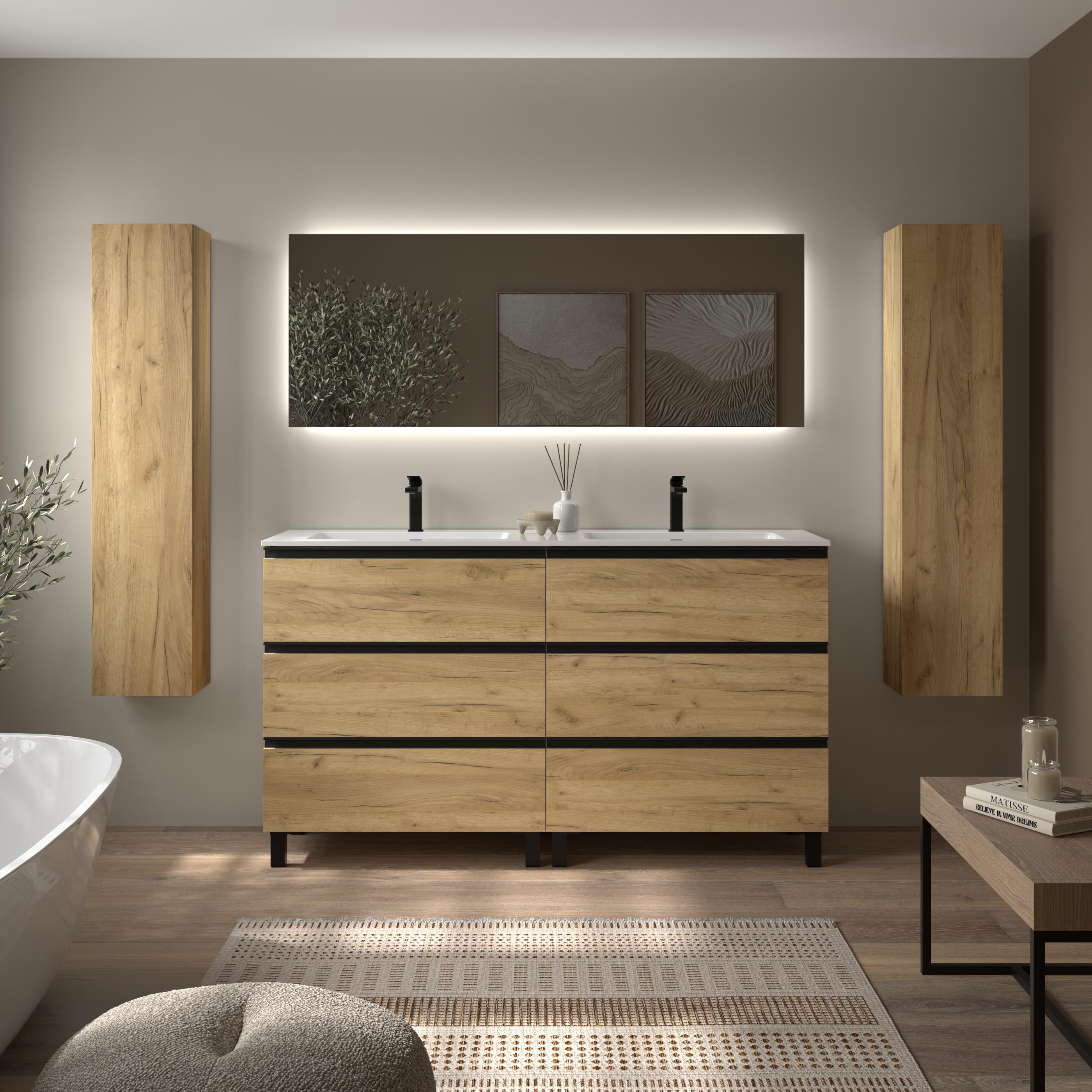 Mueble de baño metal 3C con 6 cajones y lavabo Vilna de 2 pozas Bequia Salgar - Roble 160 cm Roble-2