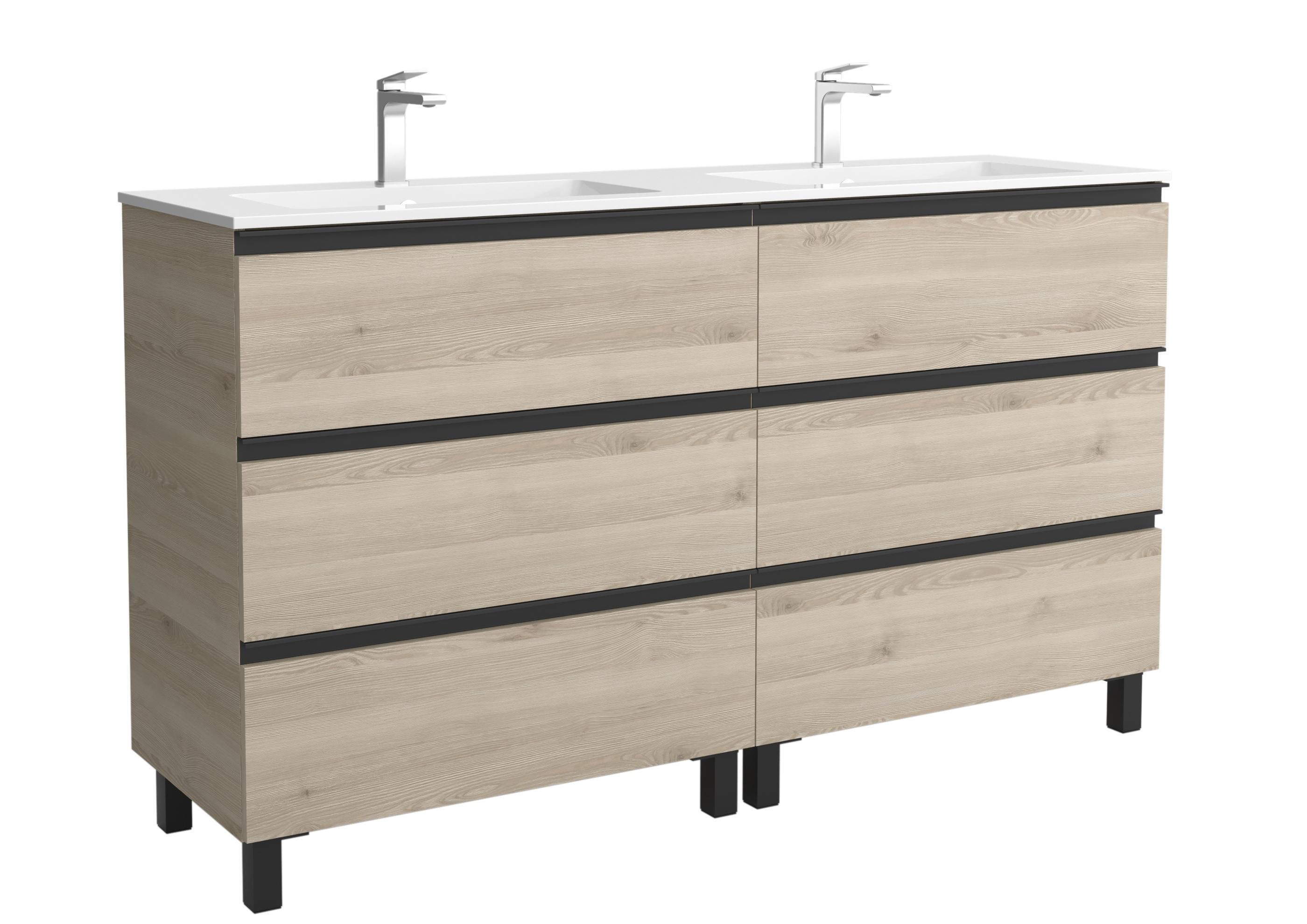 Mueble de baño metal 3C con 6 cajones y lavabo Vilna de 2 pozas Bequia Salgar - Natural 160 cm Natural-1