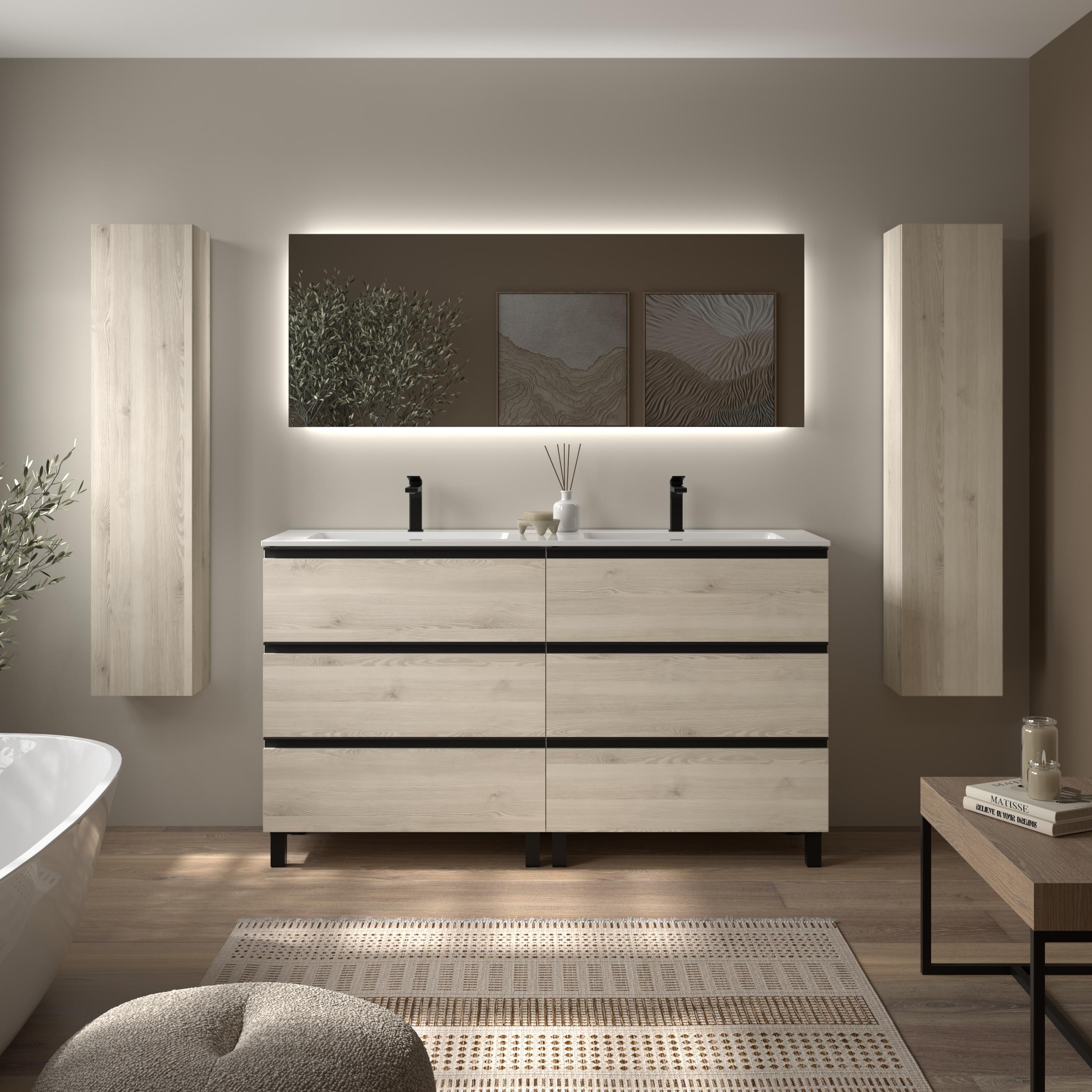 Mueble de baño metal 3C con 6 cajones y lavabo Vilna de 2 pozas Bequia Salgar - Natural 160 cm Natural-2
