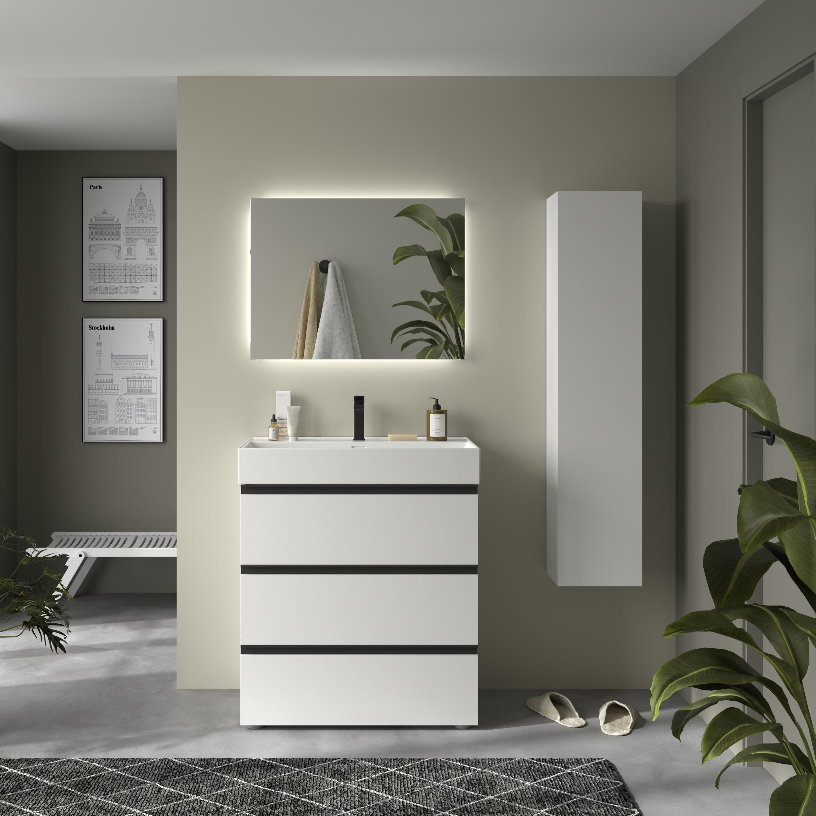 Imagen 2 de Mueble de baño metal 3C con 3 cajones y lavabo Veneto de 1 poza Bequia Salgar - Blanco mate 100 cm Blanco mate
